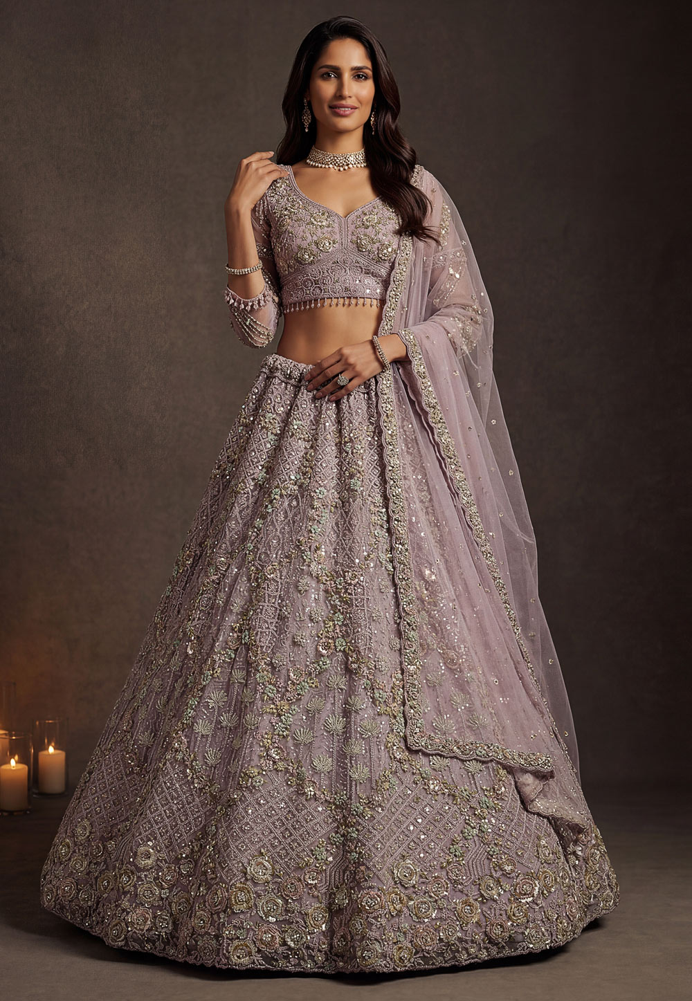 Lavender Net Lehenga Choli For Wedding 327816