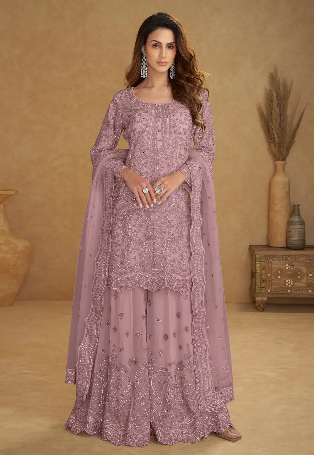 Lavender Net Pakistani Suit 334741