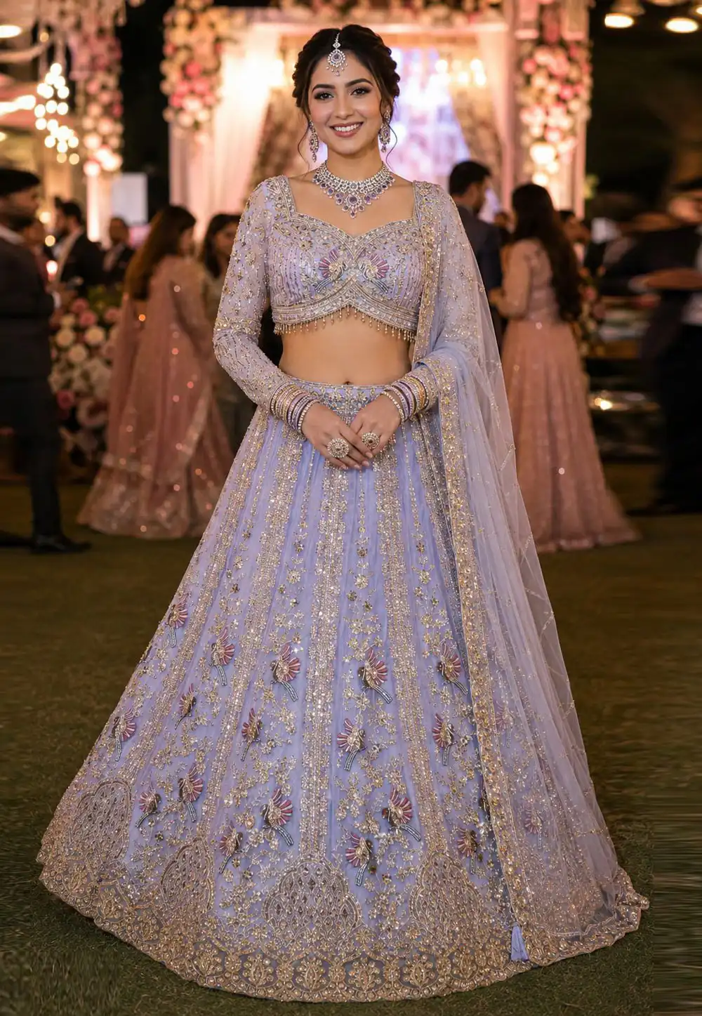 Lavender Net Wedding Lehenga Choli 328940