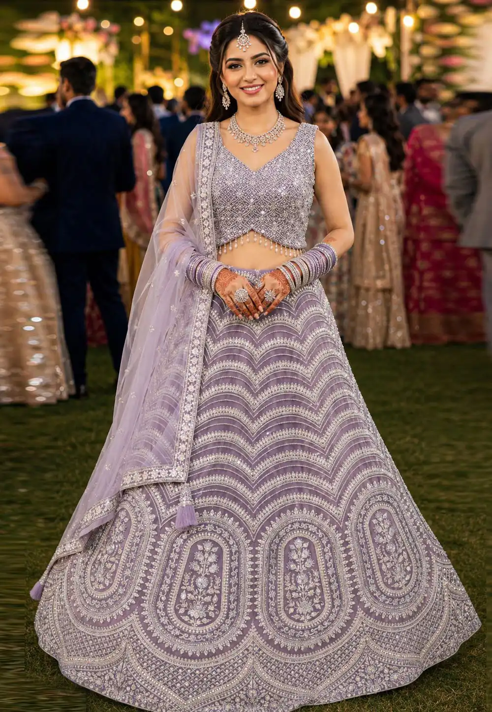 Lavender Net Wedding Lehenga Choli 329719
