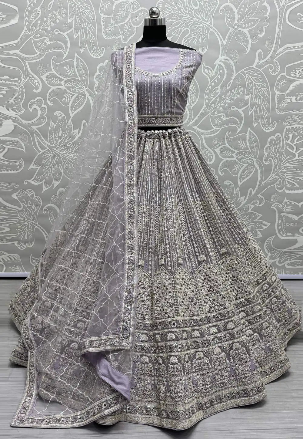 Lavender Net Wedding Lehenga Choli 287993