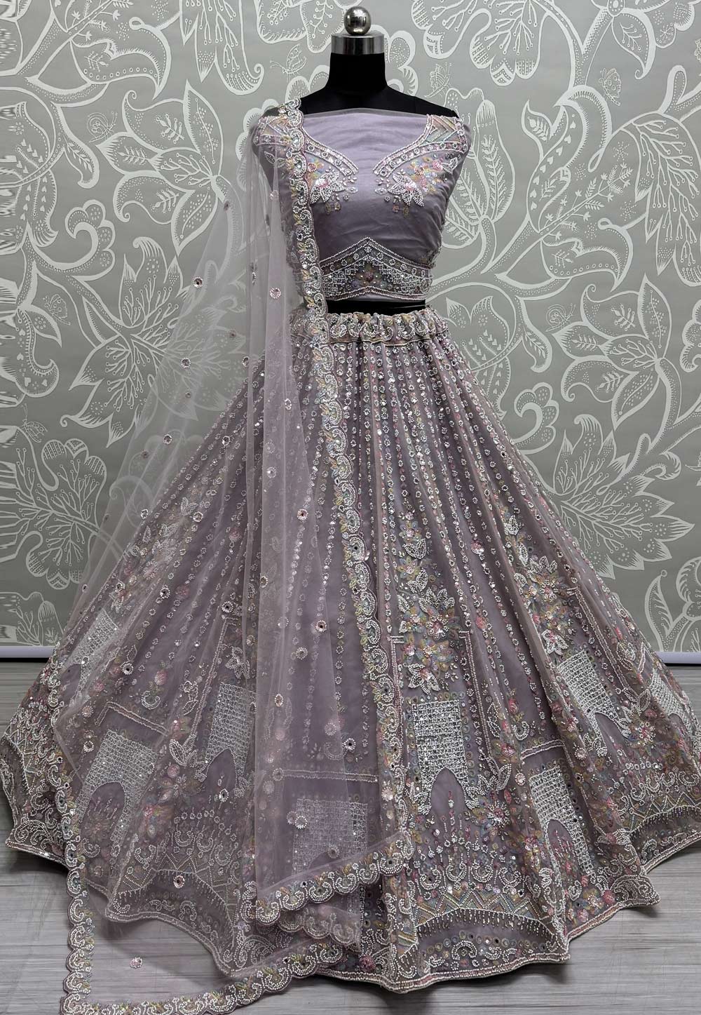 Lavender Net Wedding Lehenga Choli 307457
