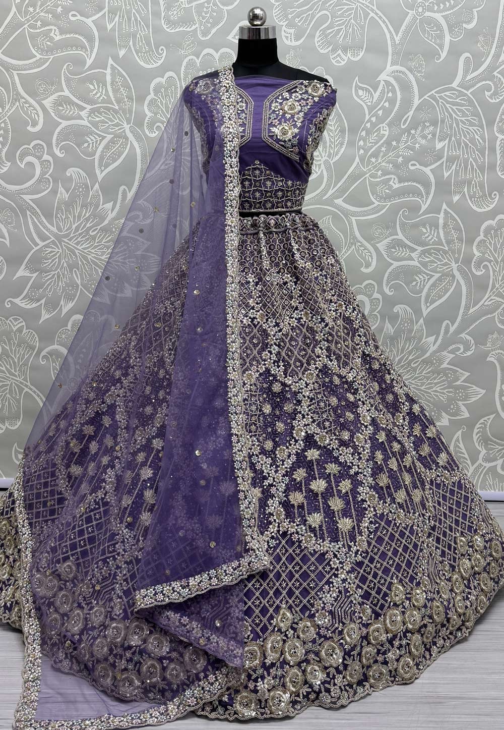 Lavender Net Wedding Lehenga Choli 307464