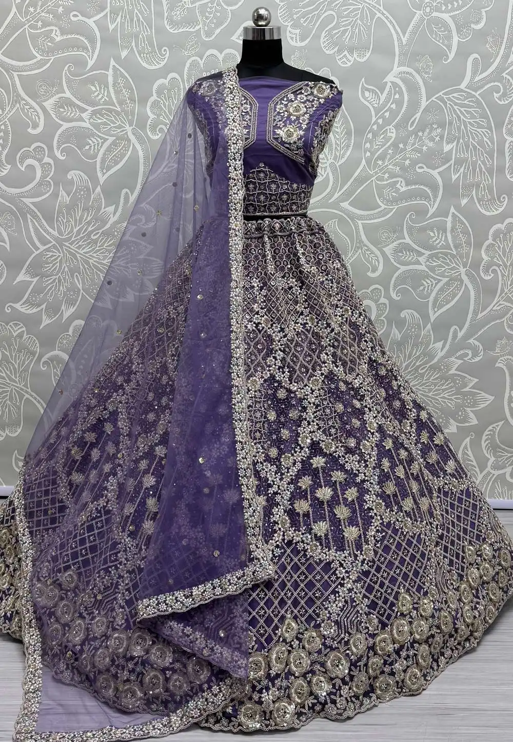 Lavender Net Wedding Lehenga Choli 307464