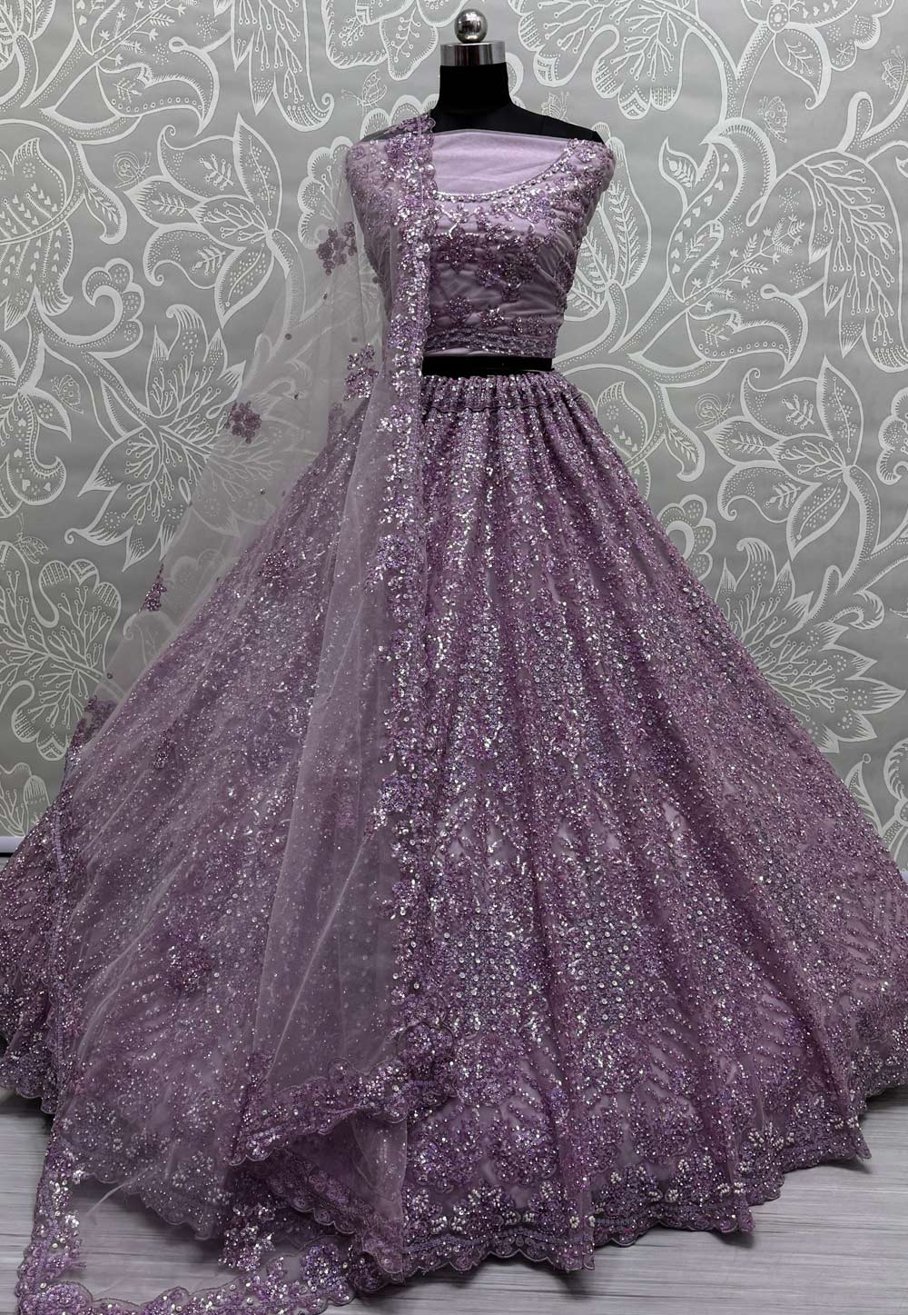 Lavender Net Wedding Lehenga Choli 307472