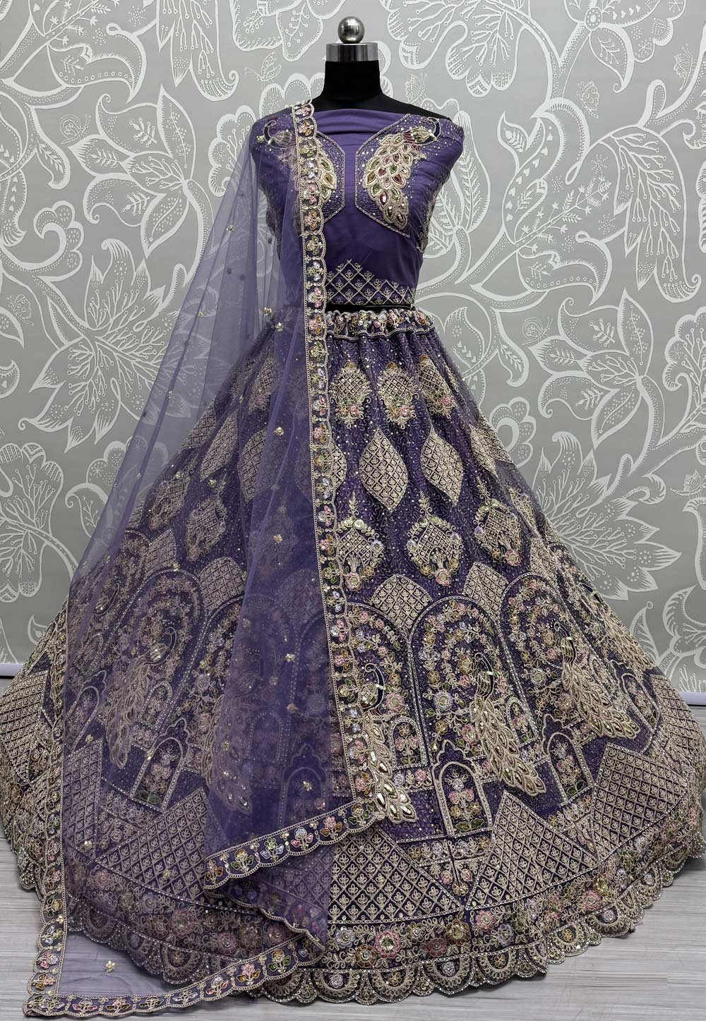 Lavender Net Wedding Lehenga Choli 311323