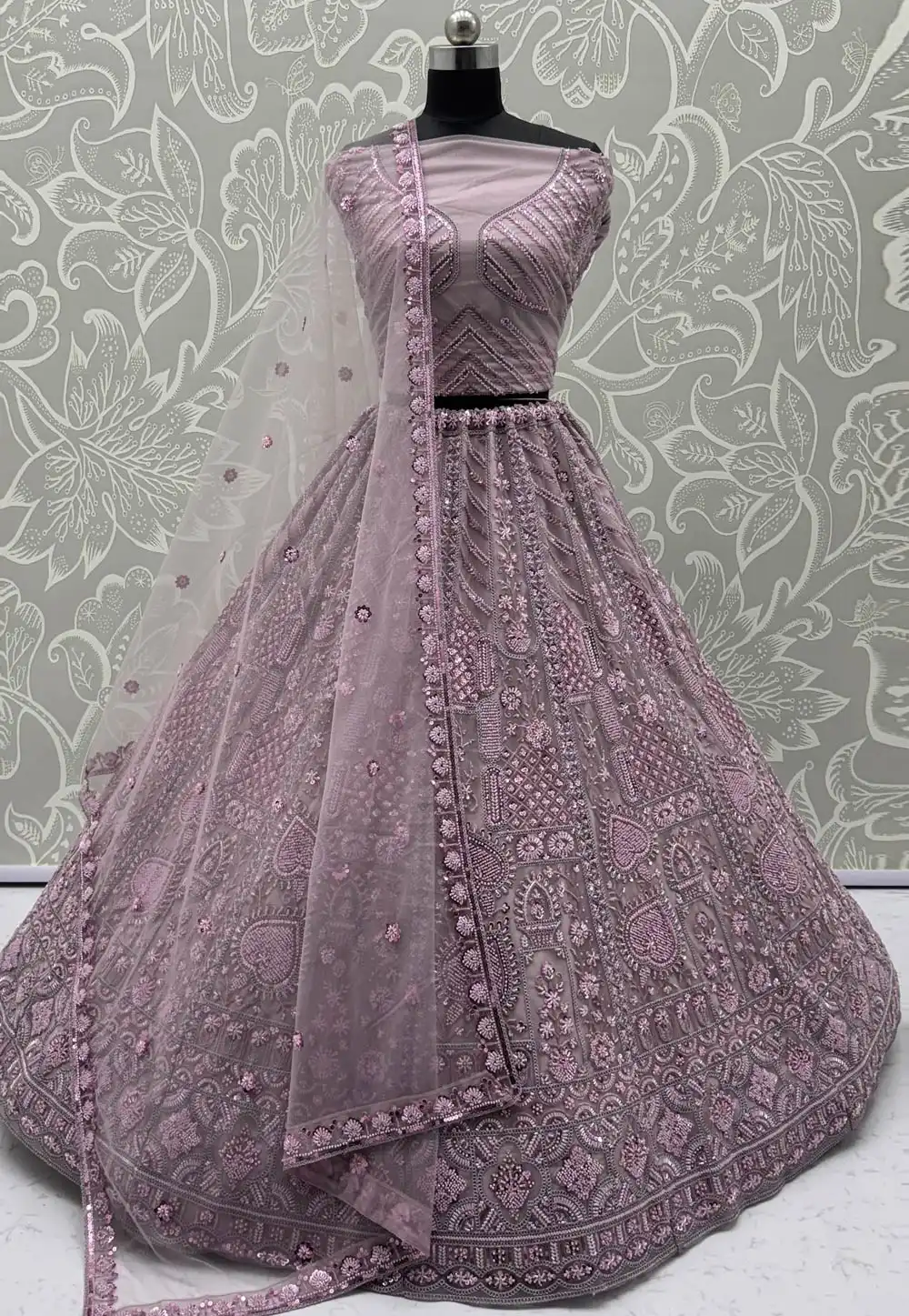 Lavender Net Wedding Lehenga Choli 314560