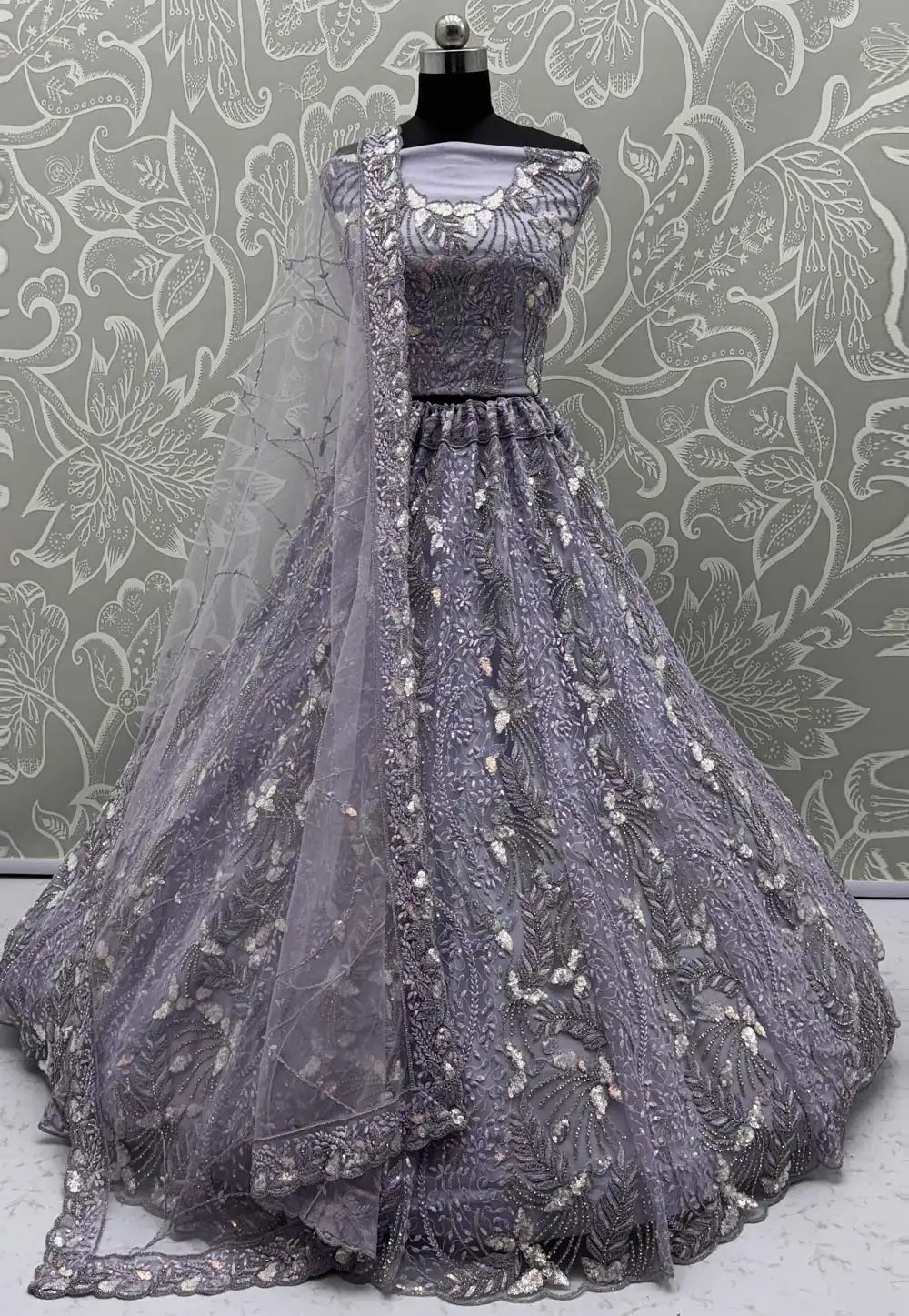 Lavender Net Wedding Lehenga Choli 315409