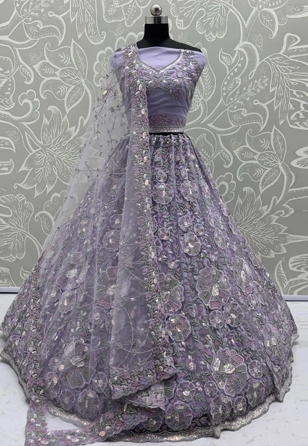 Lavender Net Wedding Lehenga Choli 316239