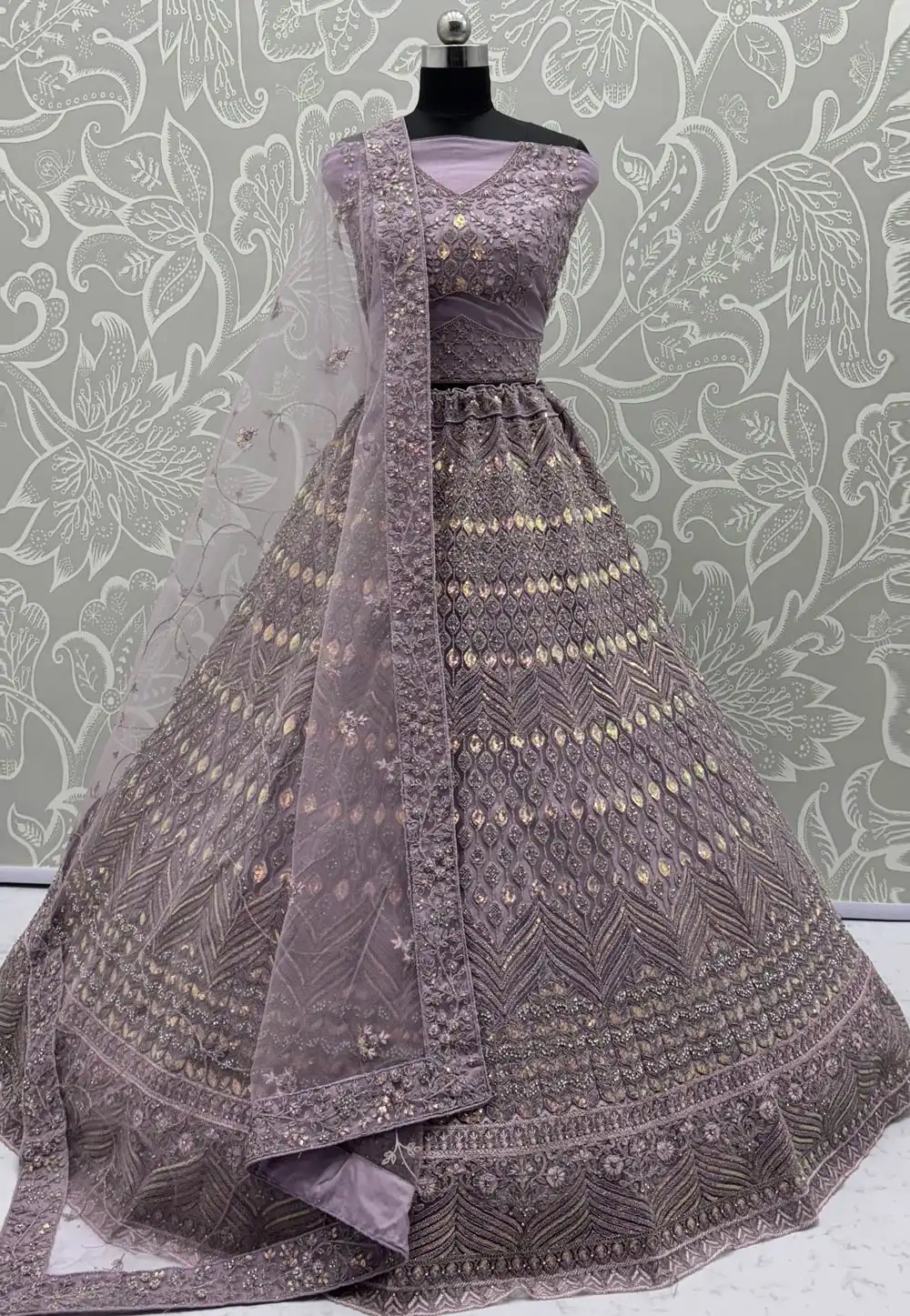 Lavender Net Wedding Lehenga Choli 317490