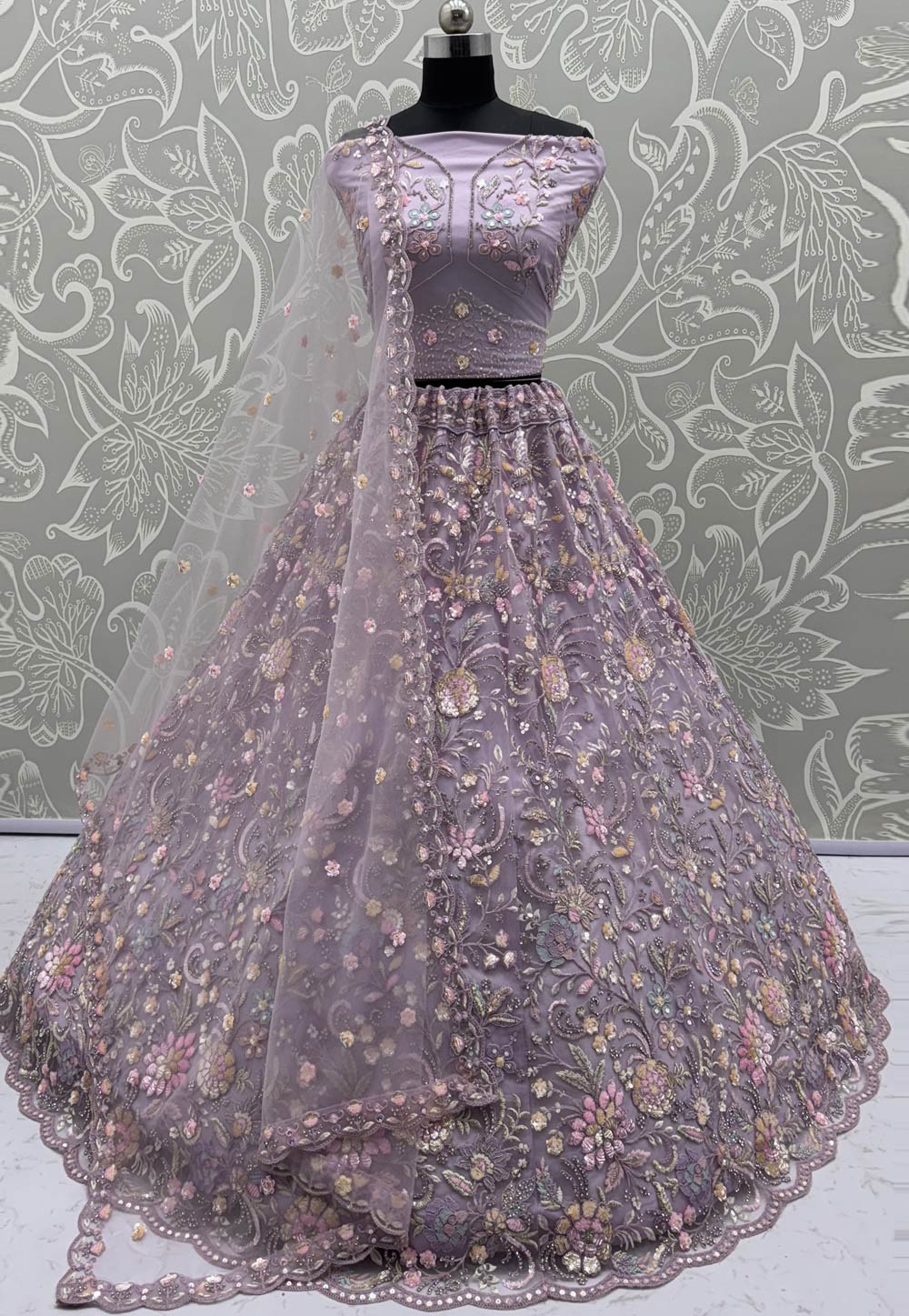 Lavender Net Wedding Lehenga Choli 318250
