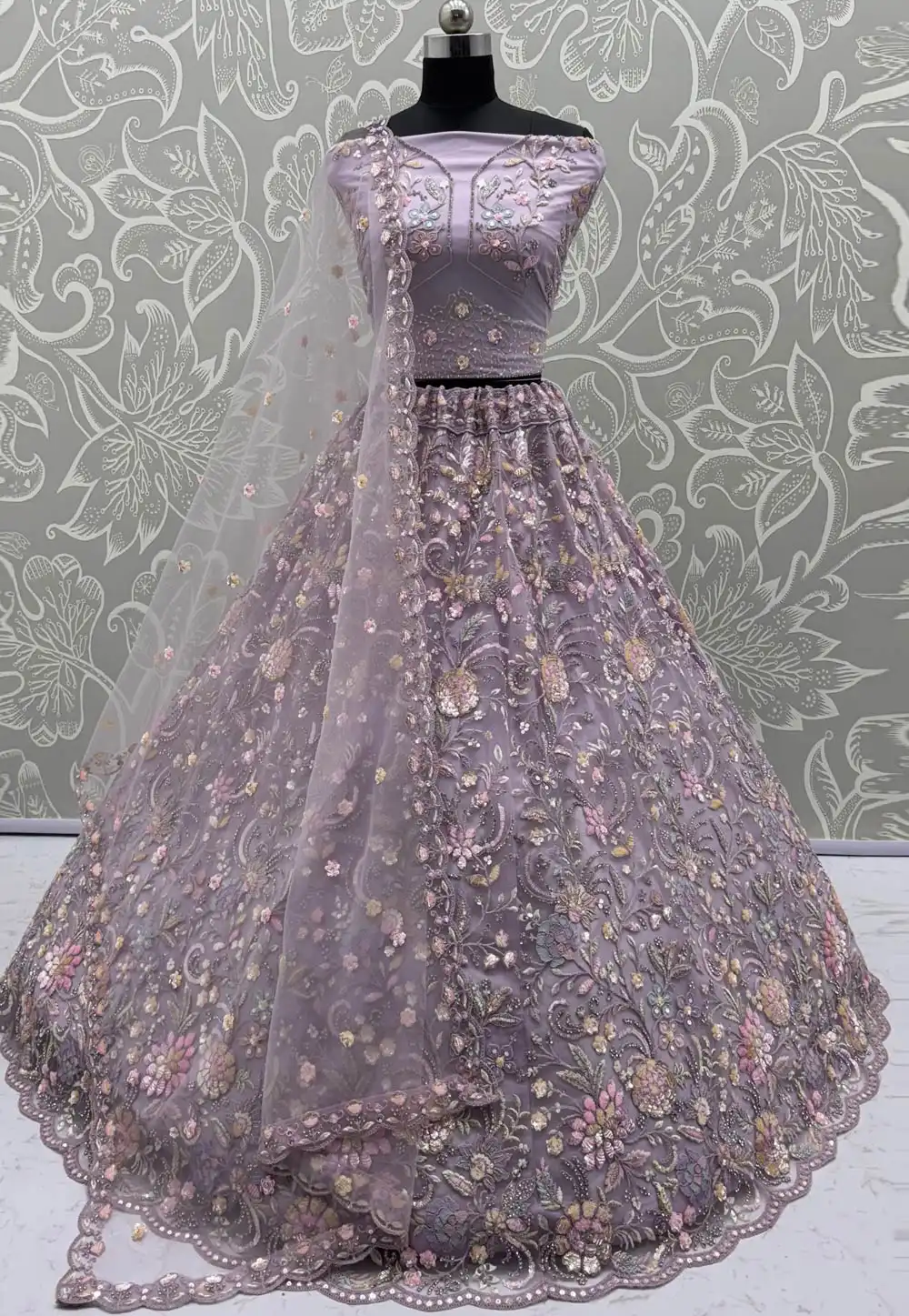 Lavender Net Wedding Lehenga Choli 318250
