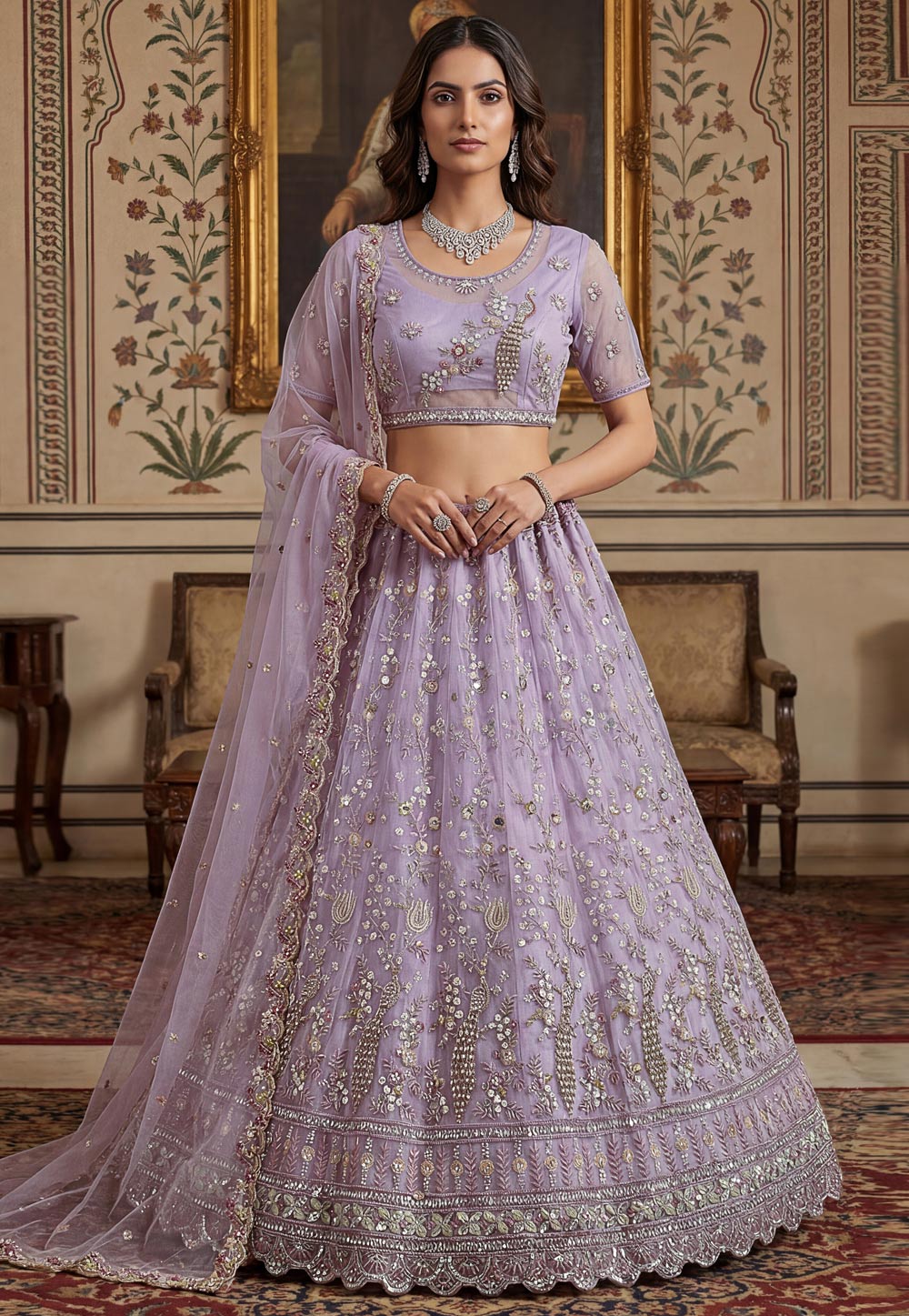 Lavender Net Wedding Lehenga Choli 323518