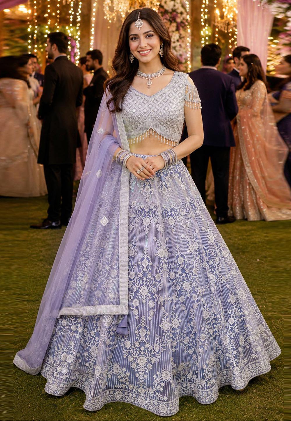 Lavender Net Wedding Lehenga Choli 329724