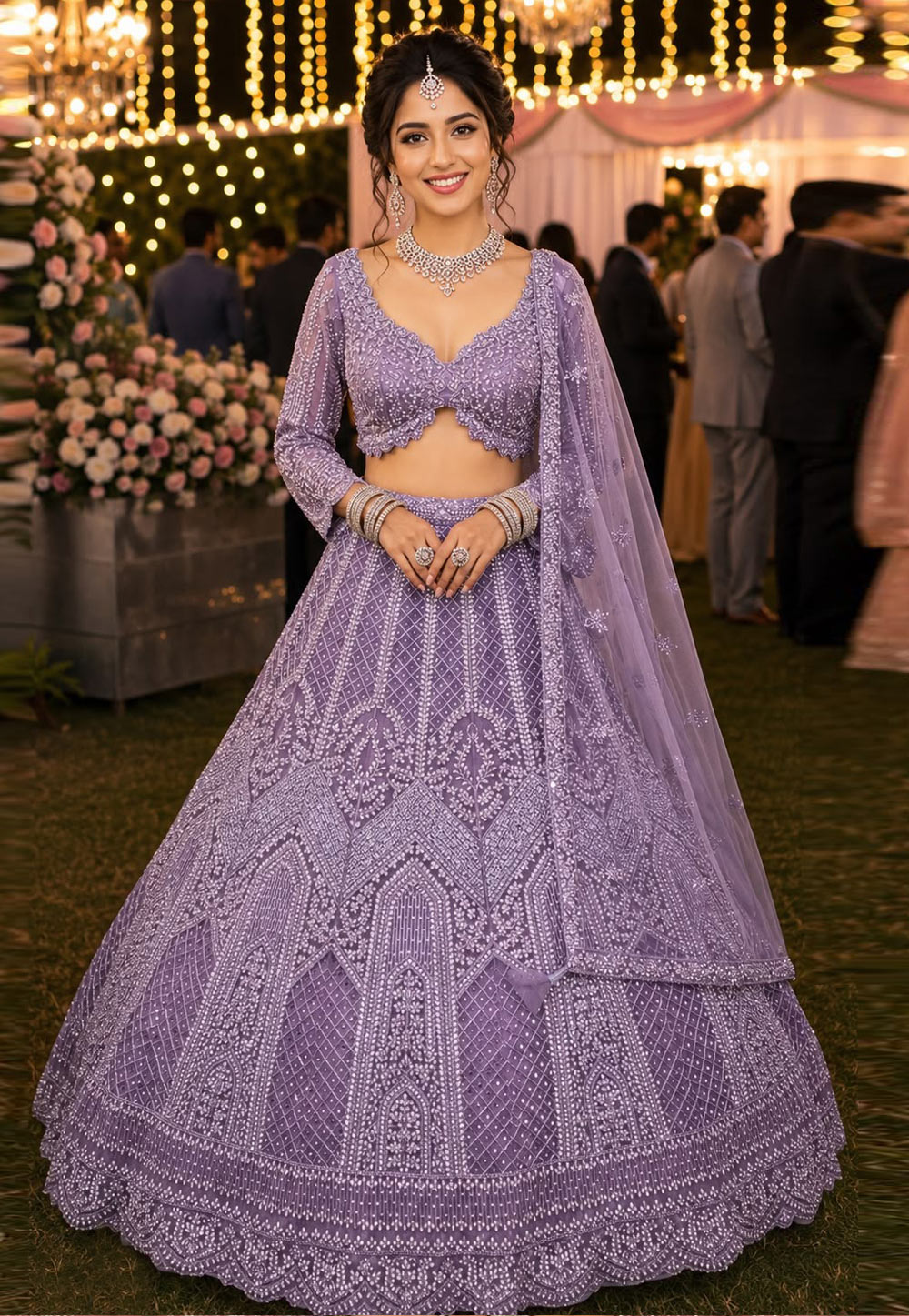 Lavender Net Wedding Lehenga Choli 330147