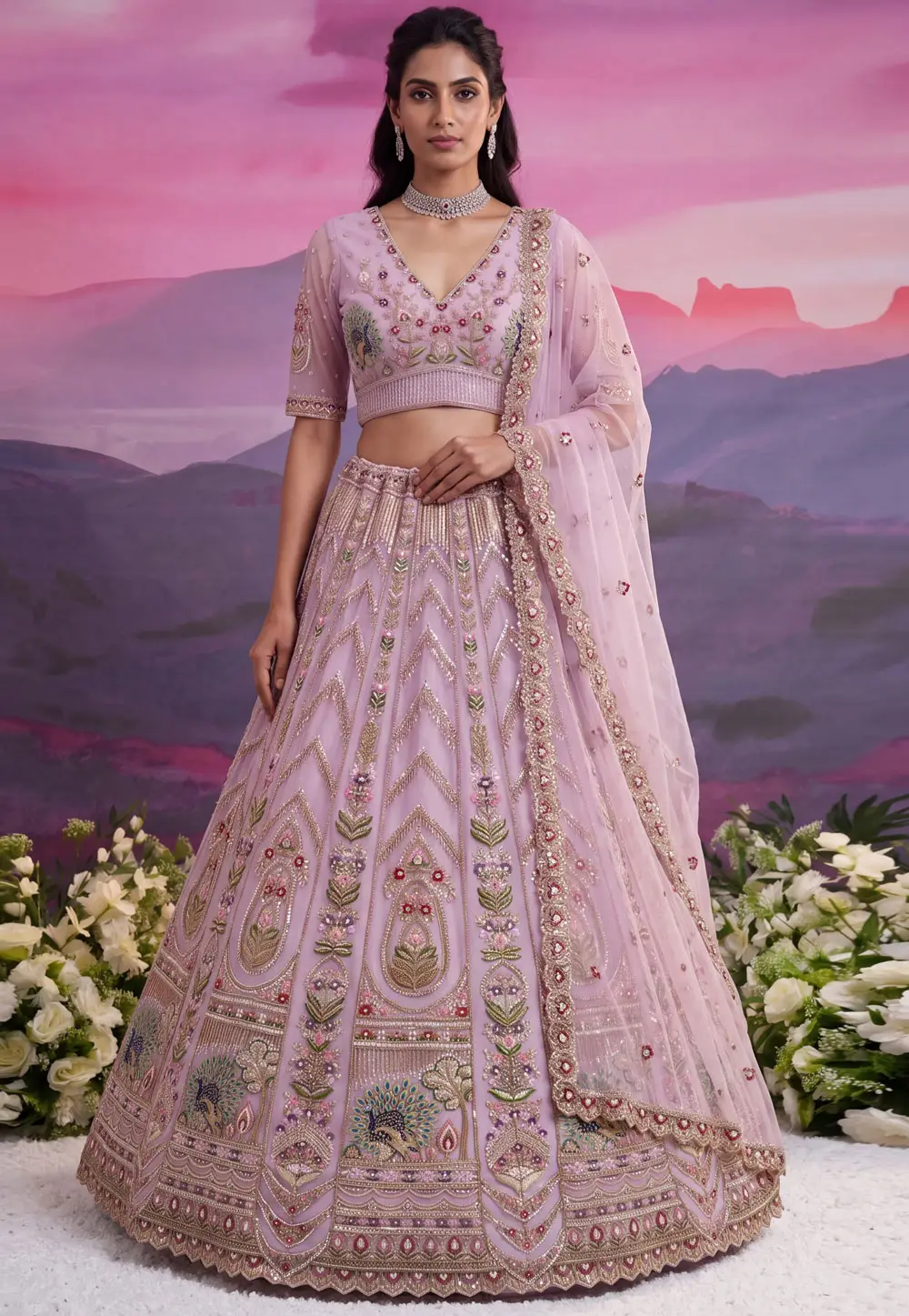 Lavender Net Wedding Lehenga Choli 336104