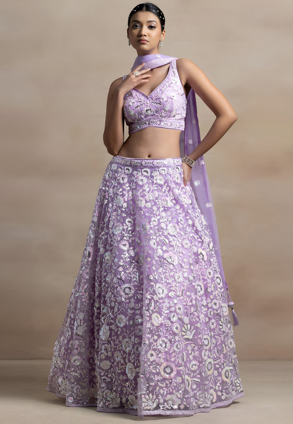 Lavender Net Wedding Lehenga Choli 328815