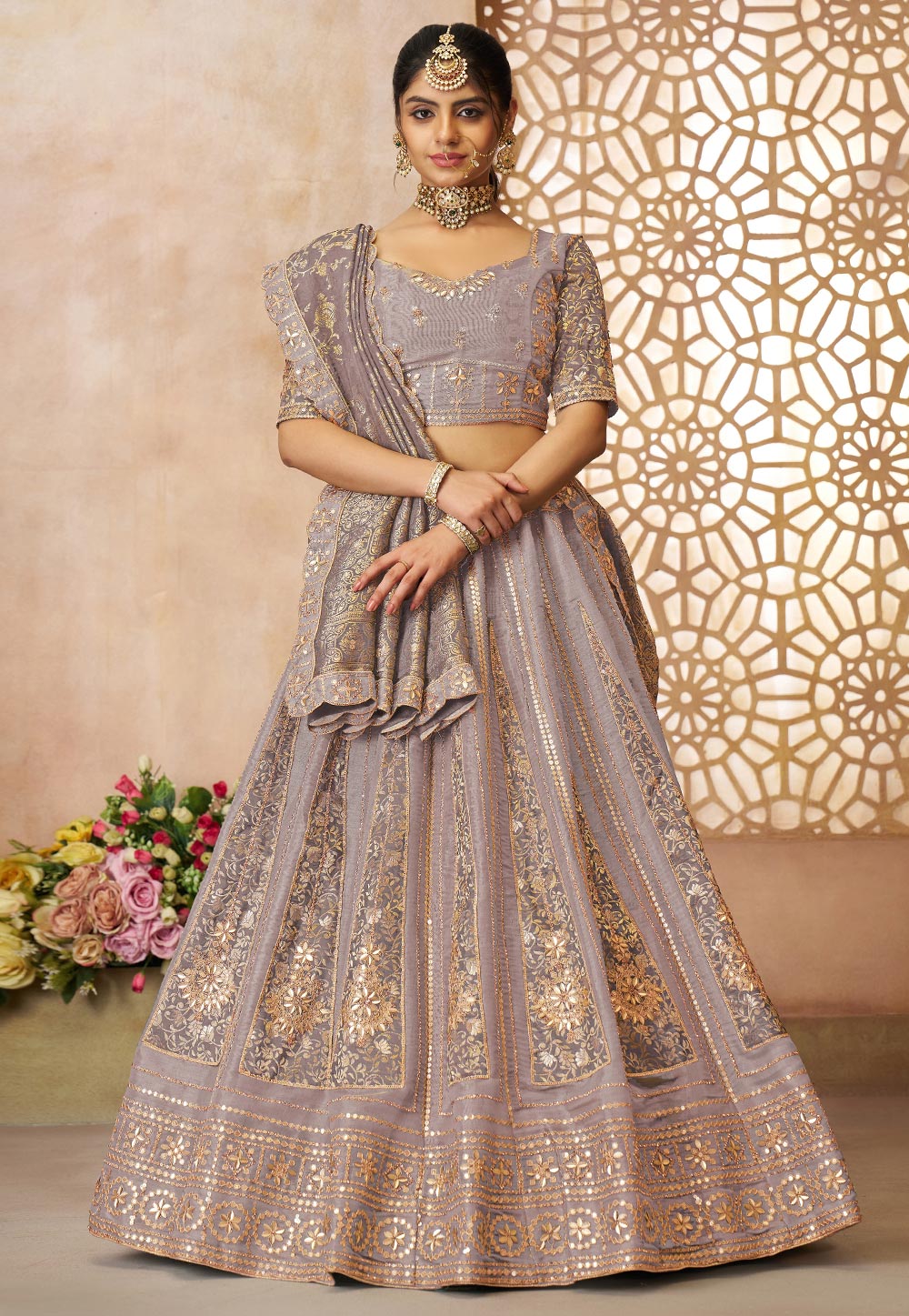 Lavender Net Wedding Lehenga Choli 309020