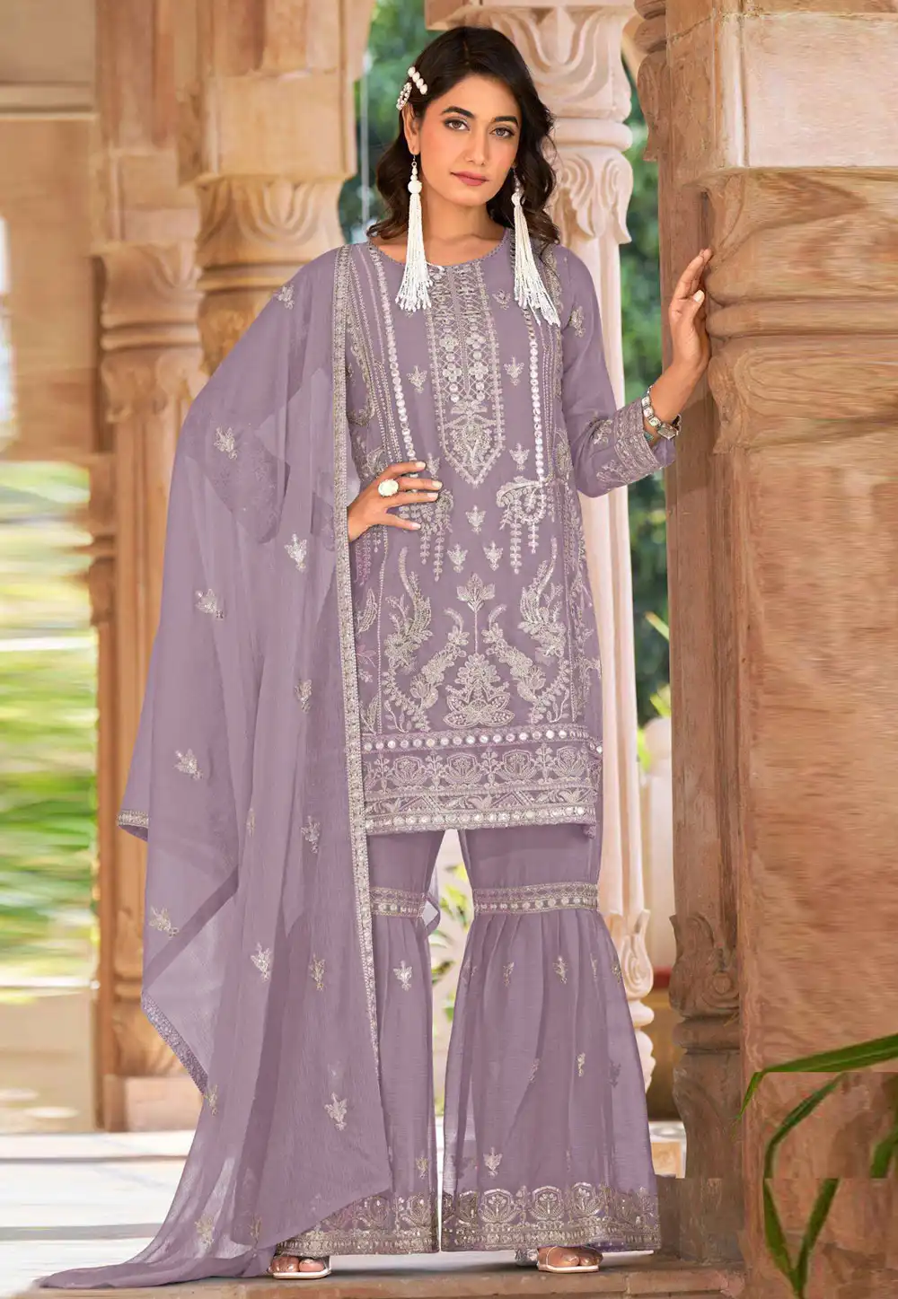 Lavender Nylon Gharara Suit 315179