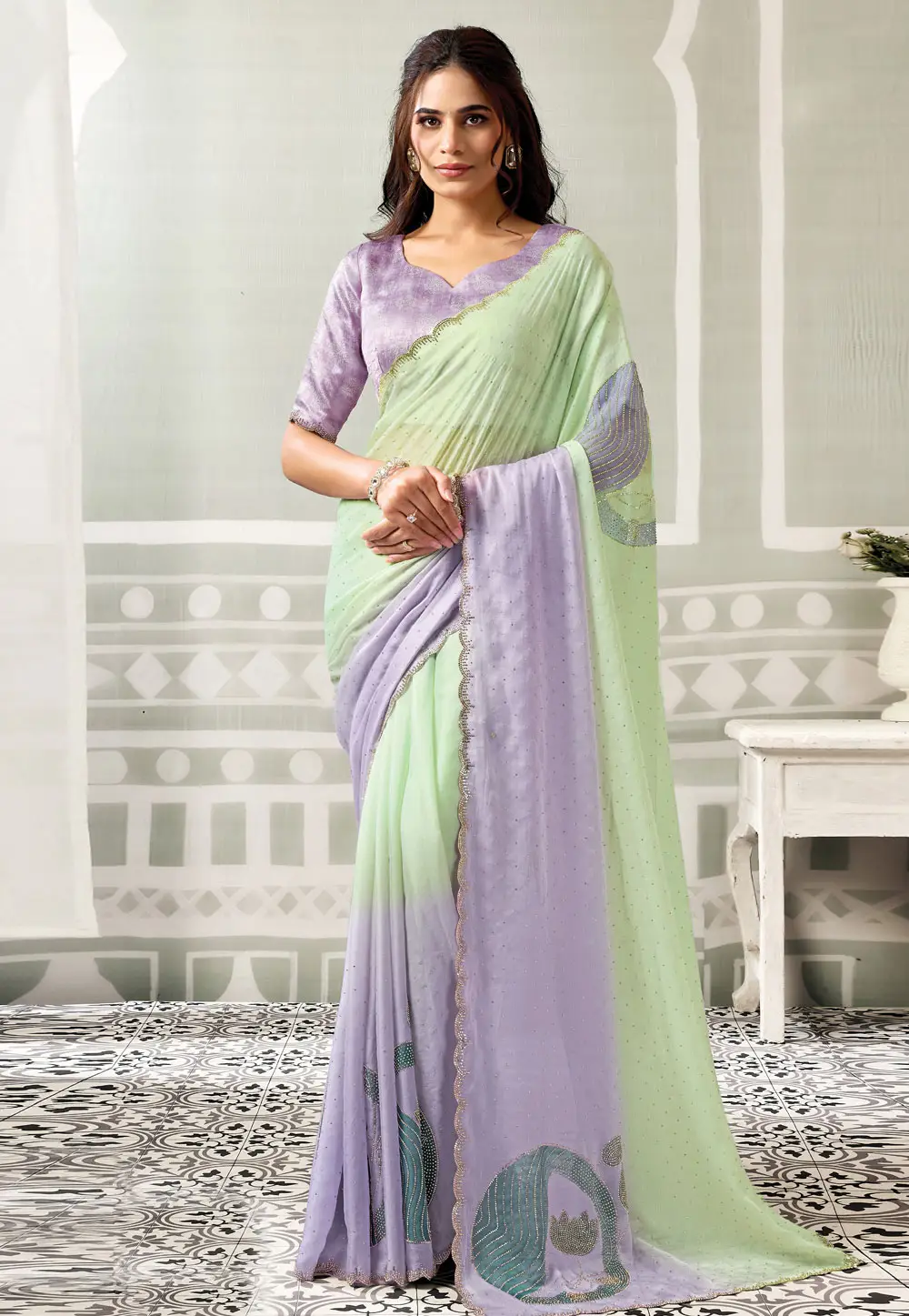 Lavender Organza Half N Half Saree 334403