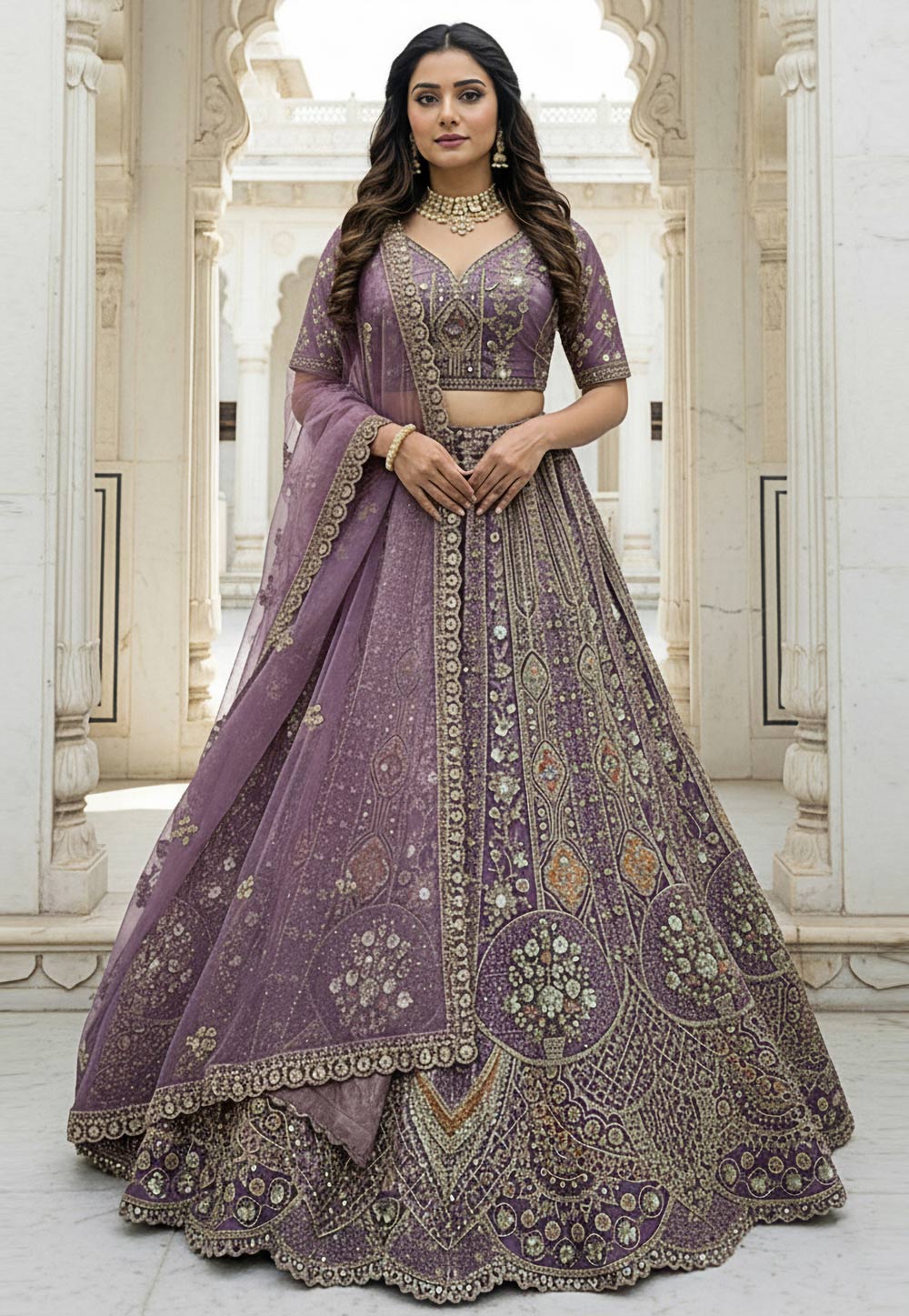 Lavender Organza Lehenga Choli For Wedding 320227