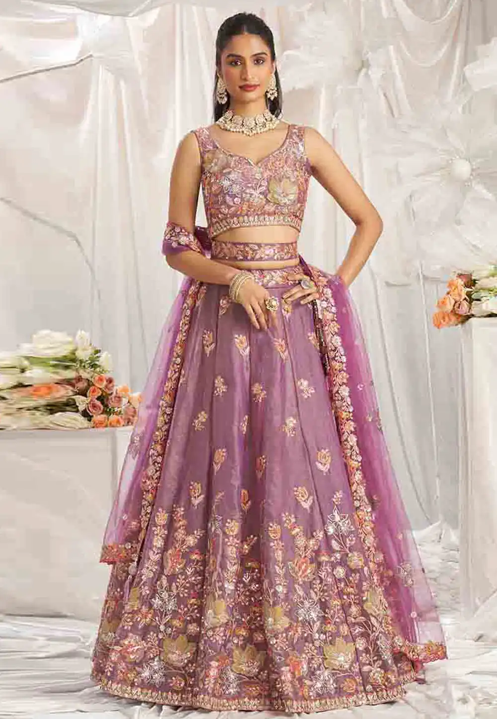 Lavender Organza Lehenga Choli 329196