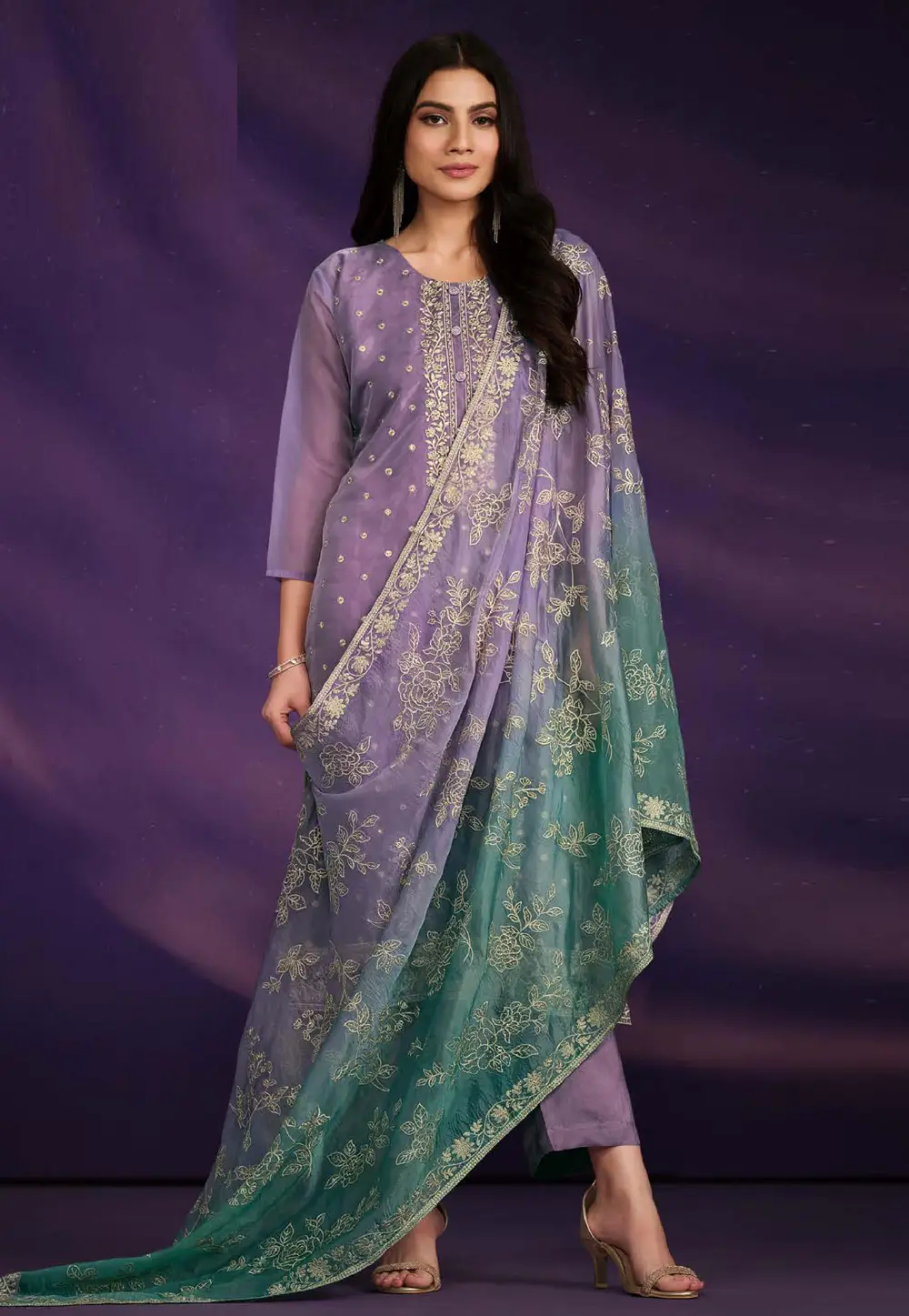 Lavender Organza Pant Style Suit 336783