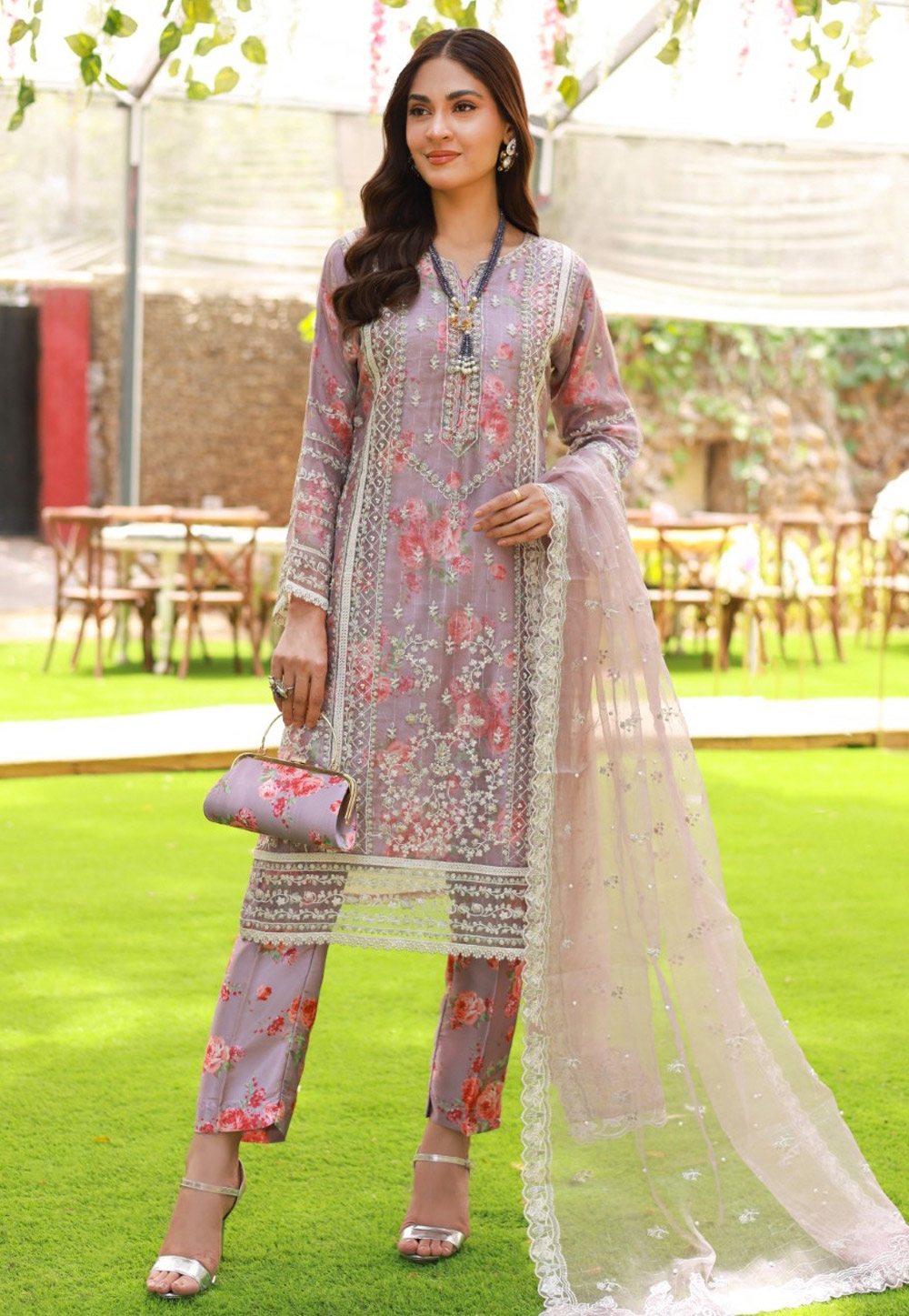 Lavender Organza Pant Style Suit 306910