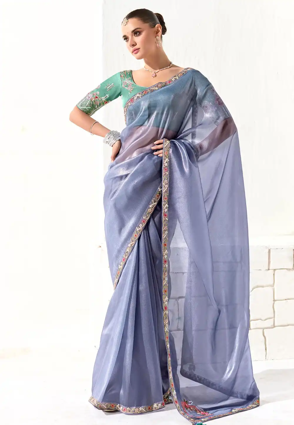 Lavender Organza Saree With Blouse 309444