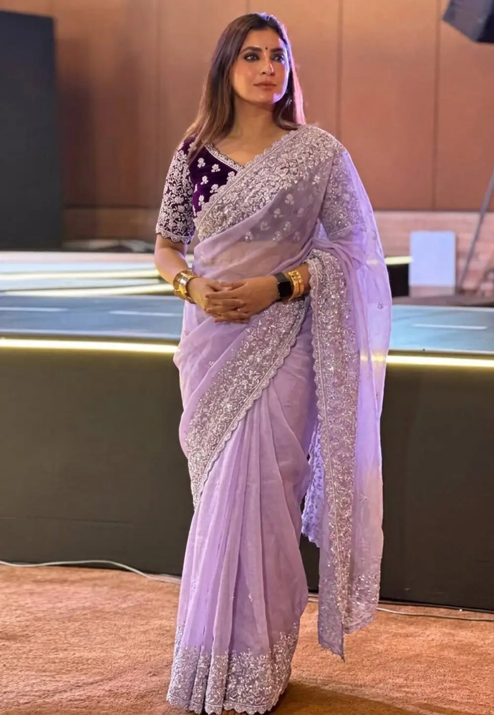 Lavender Organza Saree With Blouse 332291