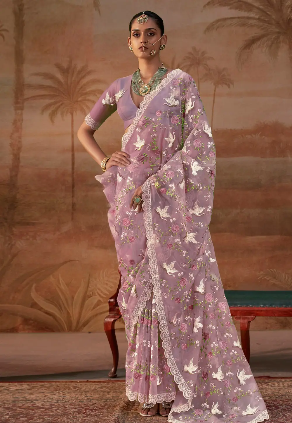 Lavender Organza Saree With Blouse 334353
