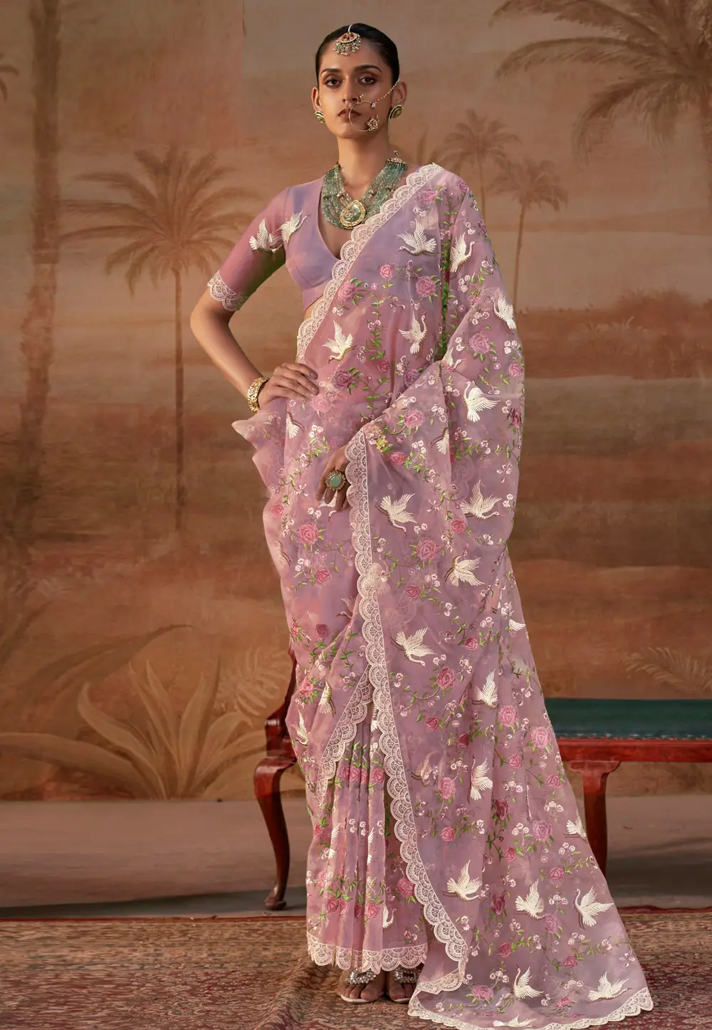 Lavender Organza Saree With Blouse 334355