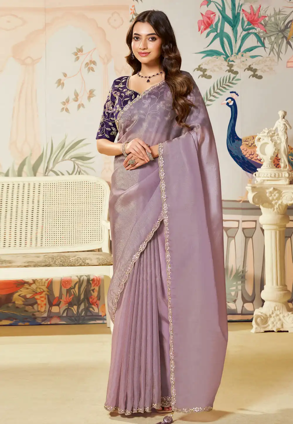 Lavender Organza Saree With Blouse 317755
