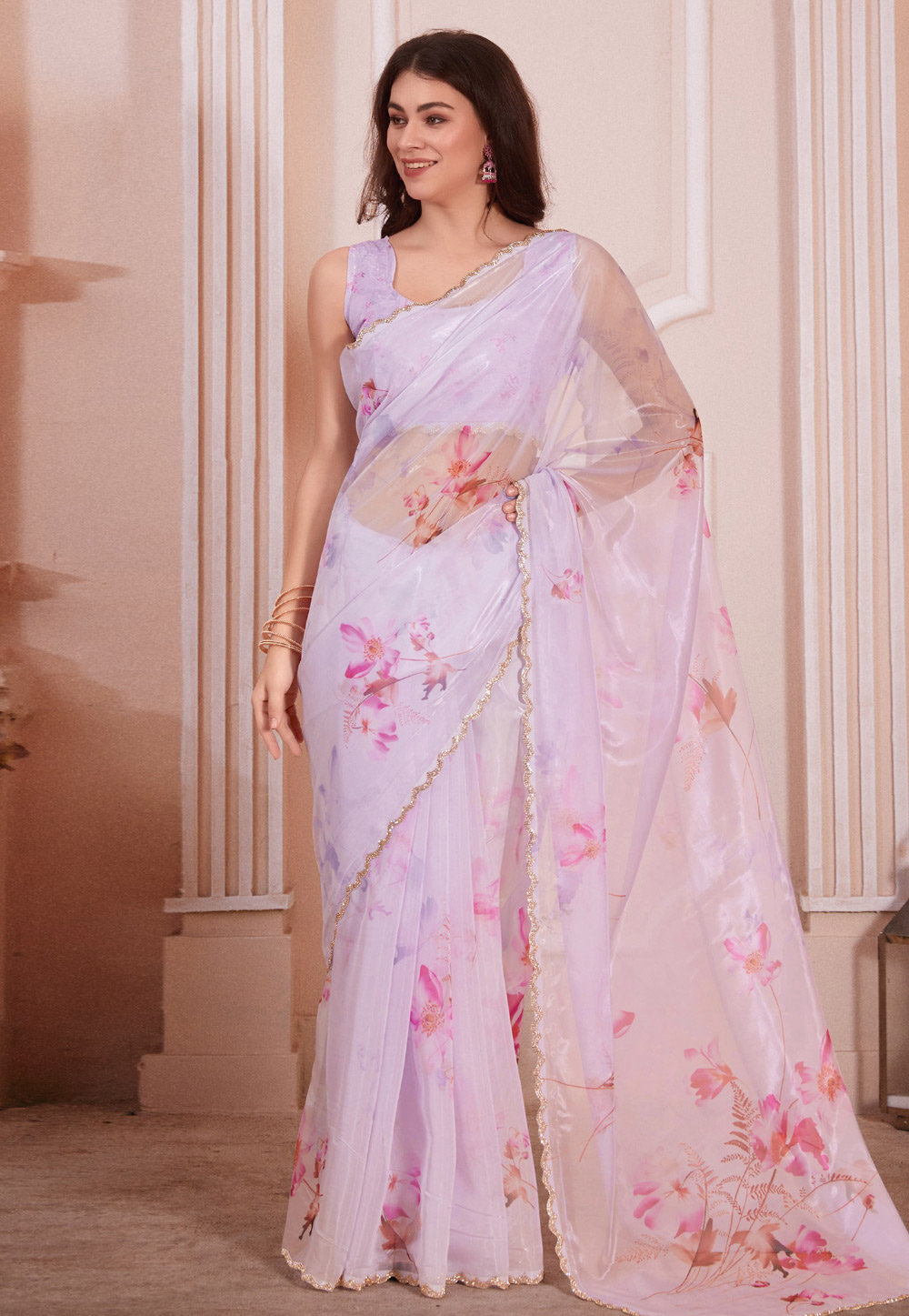 Lavender Organza Saree With Blouse 284341