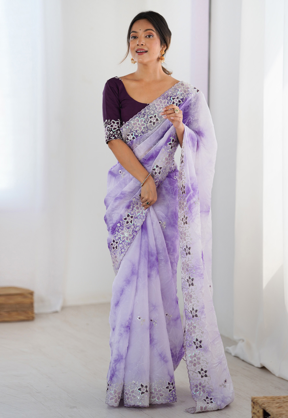 Lavender Organza Saree With Blouse 318288