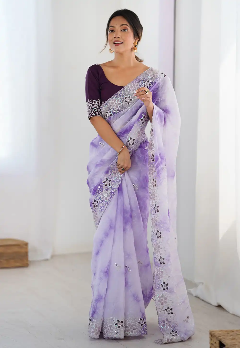 Lavender Organza Saree With Blouse 318288