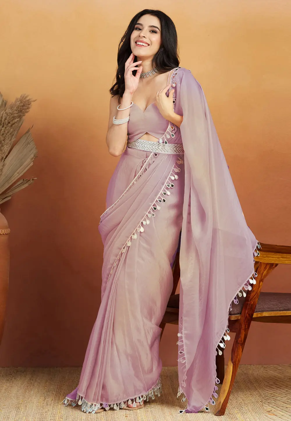 Lavender Organza Saree With Blouse 331416