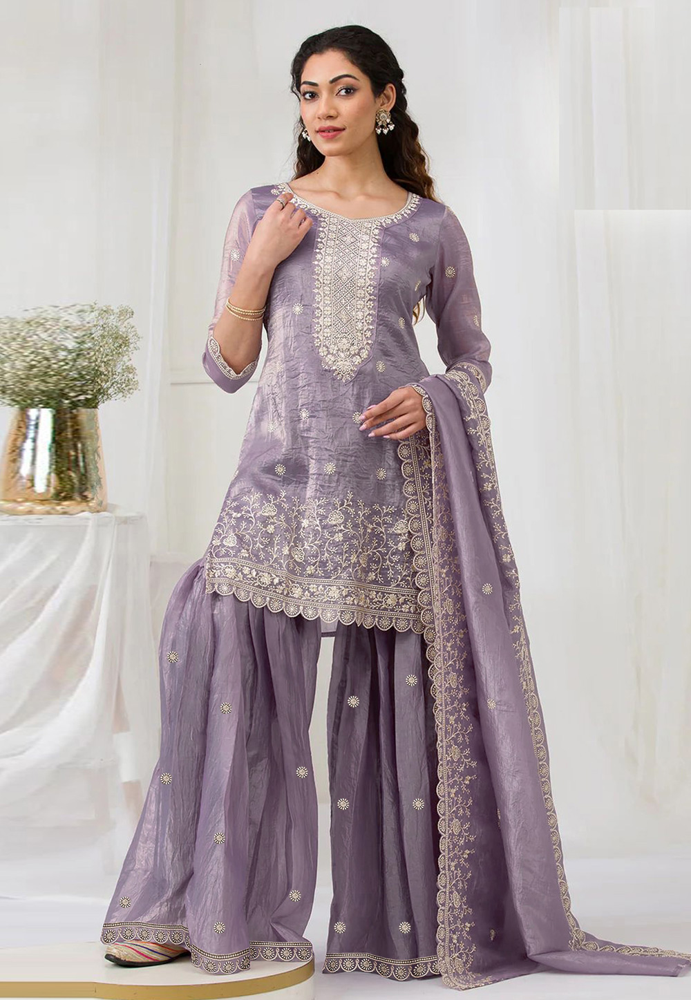 Lavender Organza Sharara Suit 320367