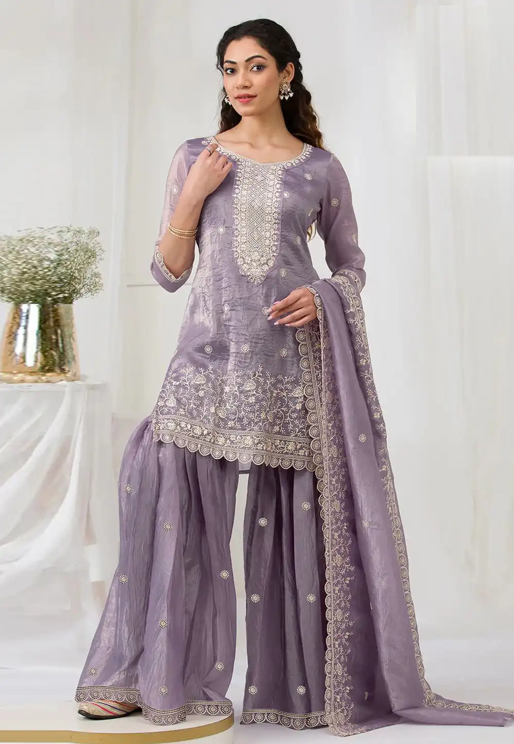 Lavender Organza Sharara Suit 320367