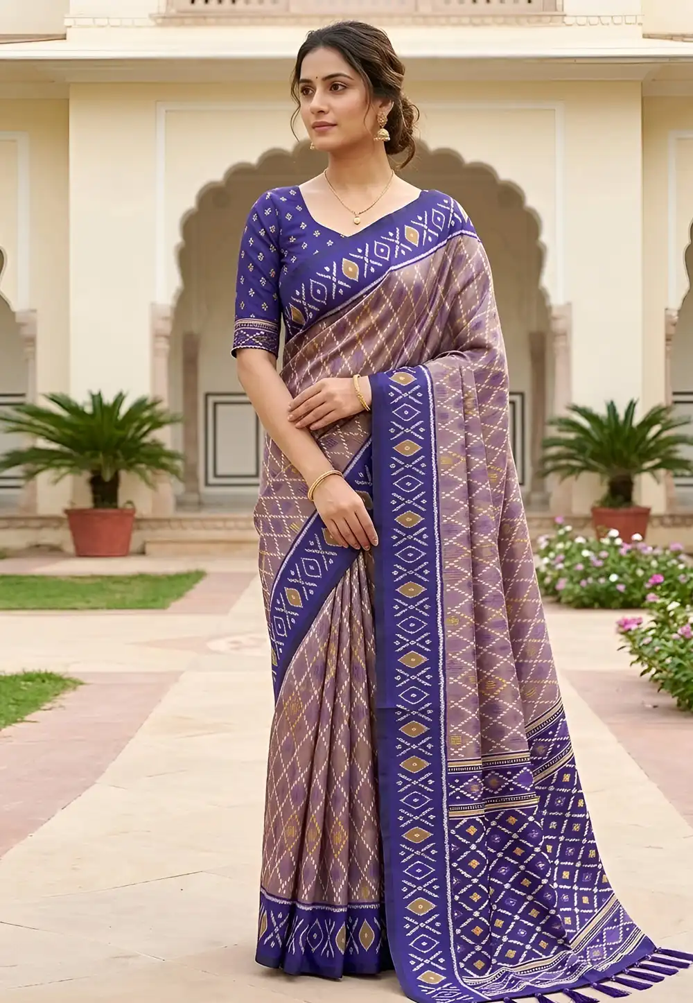 Lavender Patola Silk Saree With Blouse 330516
