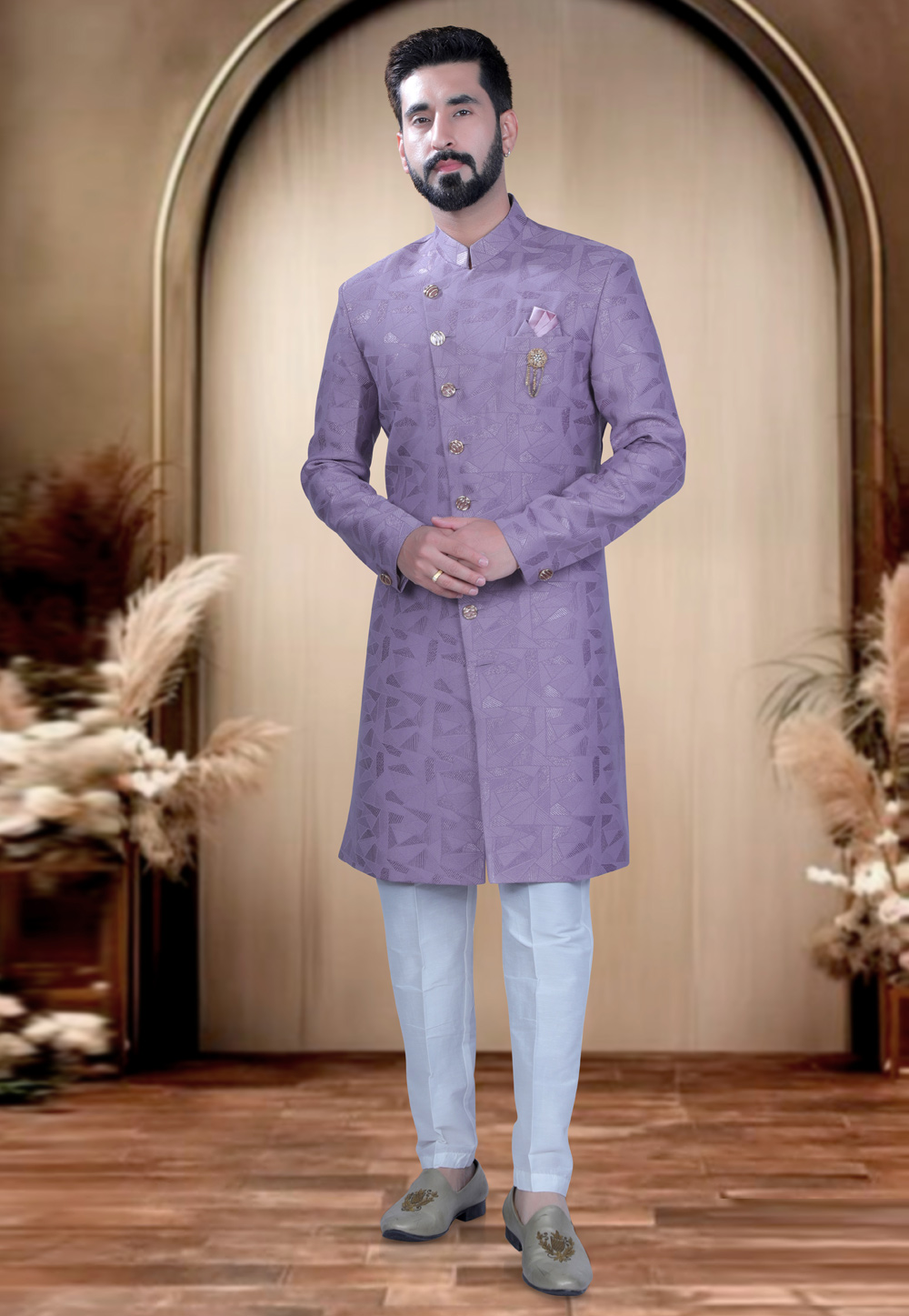 Lavender Rayon Indo Western Sherwani 319670