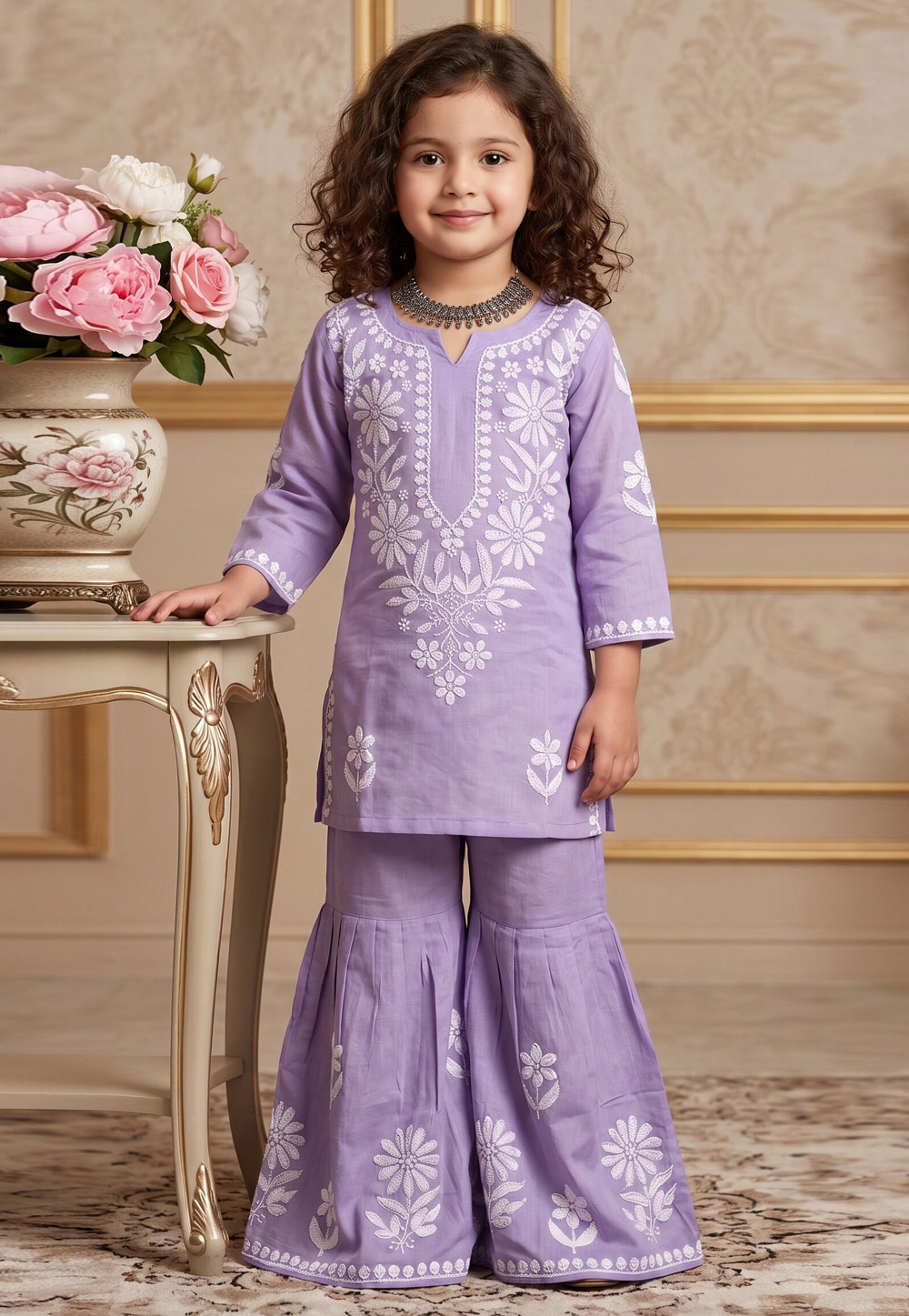 Lavender Rayon Kids Sharara Suit 329455