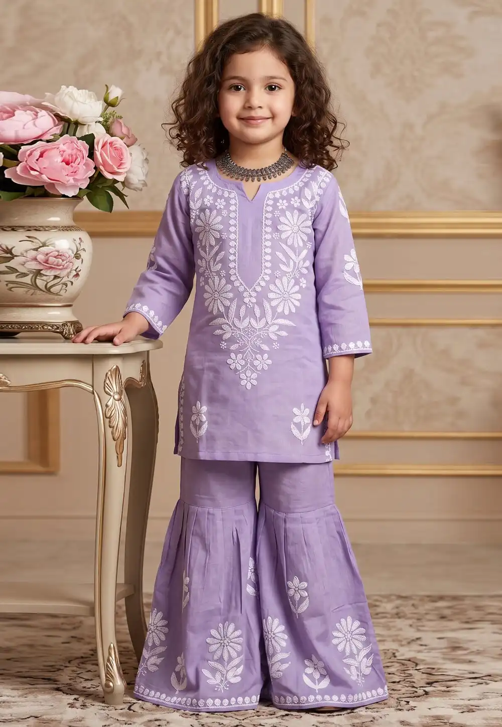 Lavender Rayon Kids Sharara Suit 329455