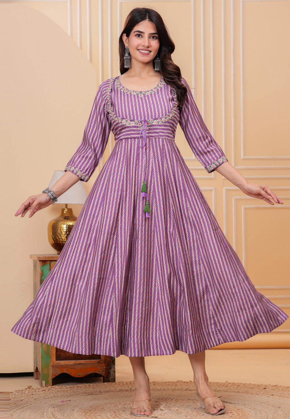 Lavender Rayon Printed Gown 320247
