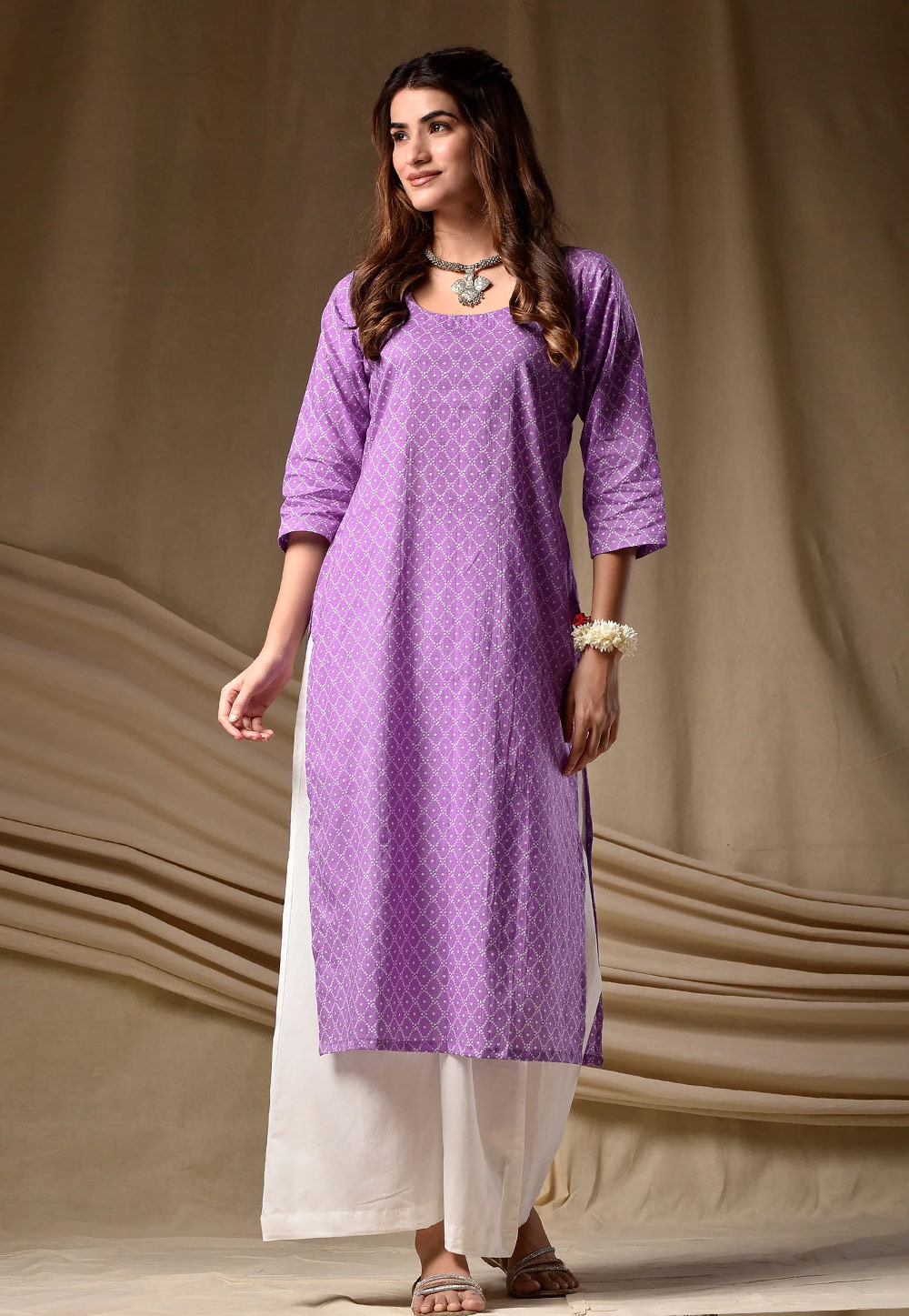 Lavender Rayon Printed Long Tunic 329345