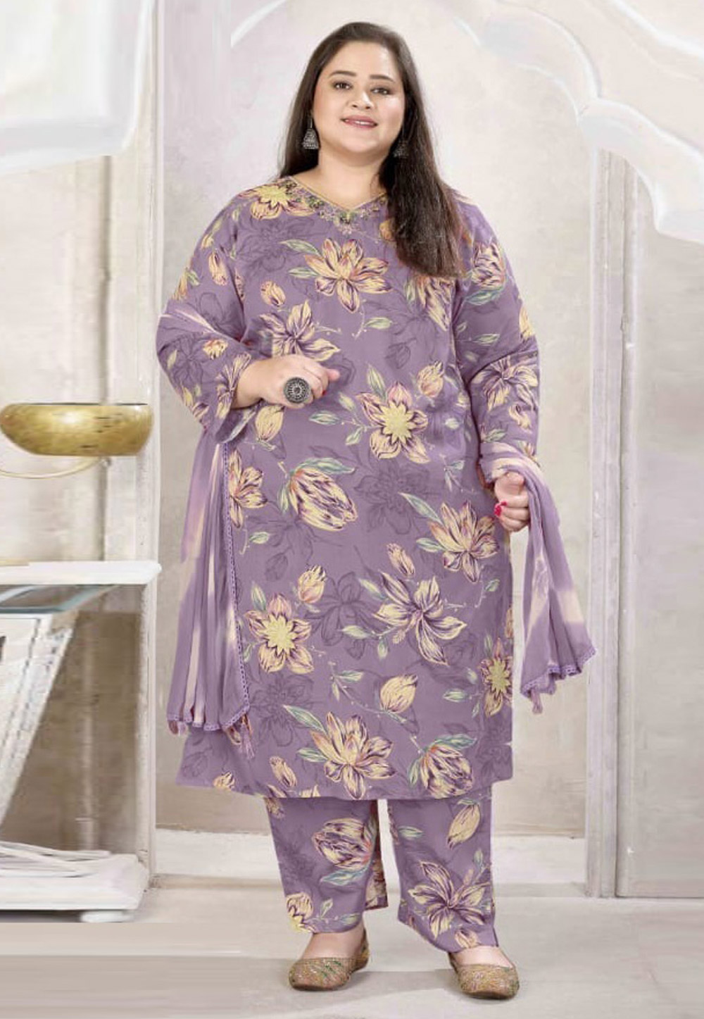 Lavender Rayon Readymade Pakistani Suit 318148