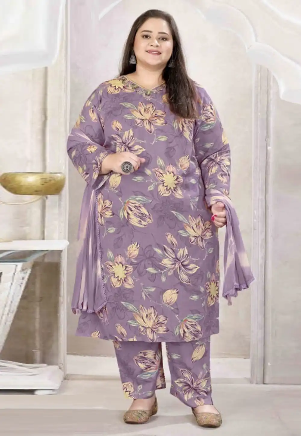 Lavender Rayon Readymade Pakistani Suit 318148