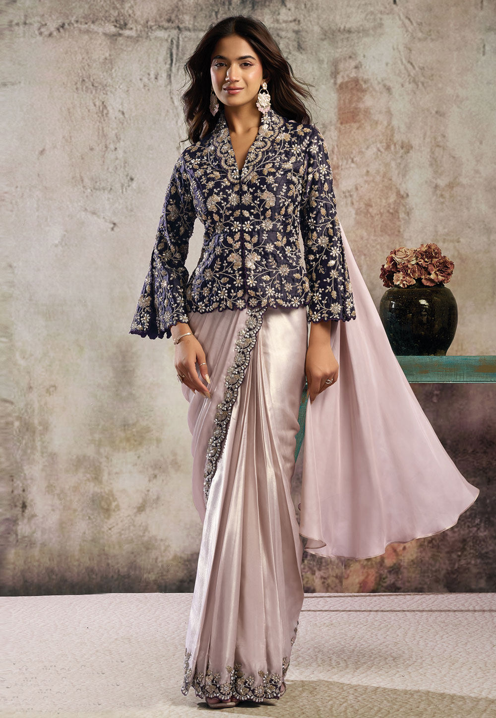 Lavender Satin Designer Saree 324399