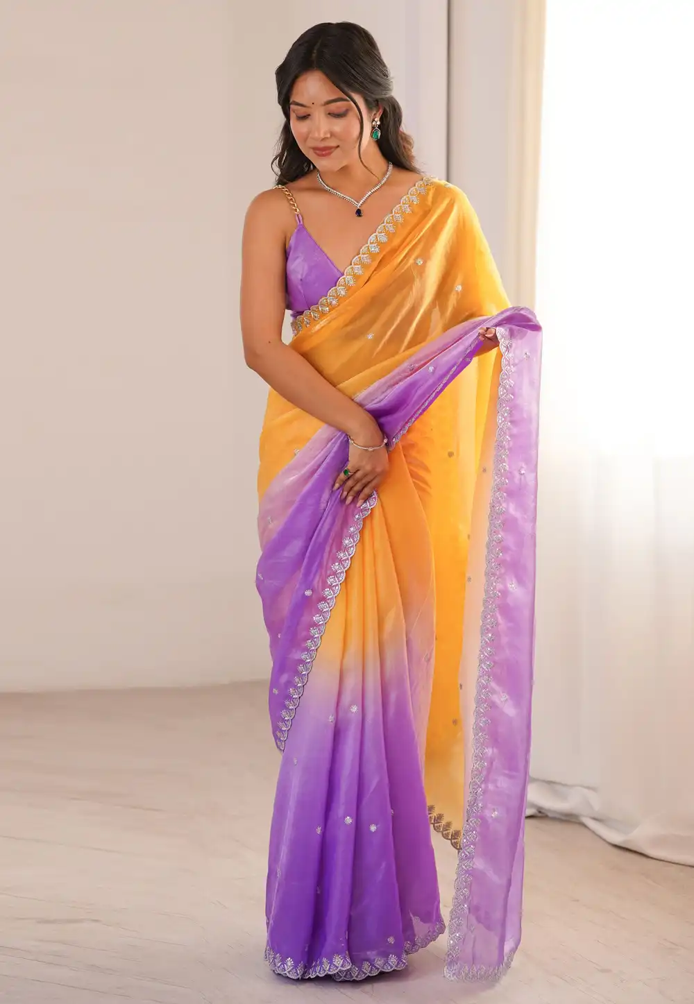 Lavender Satin Half N Half Saree 329539