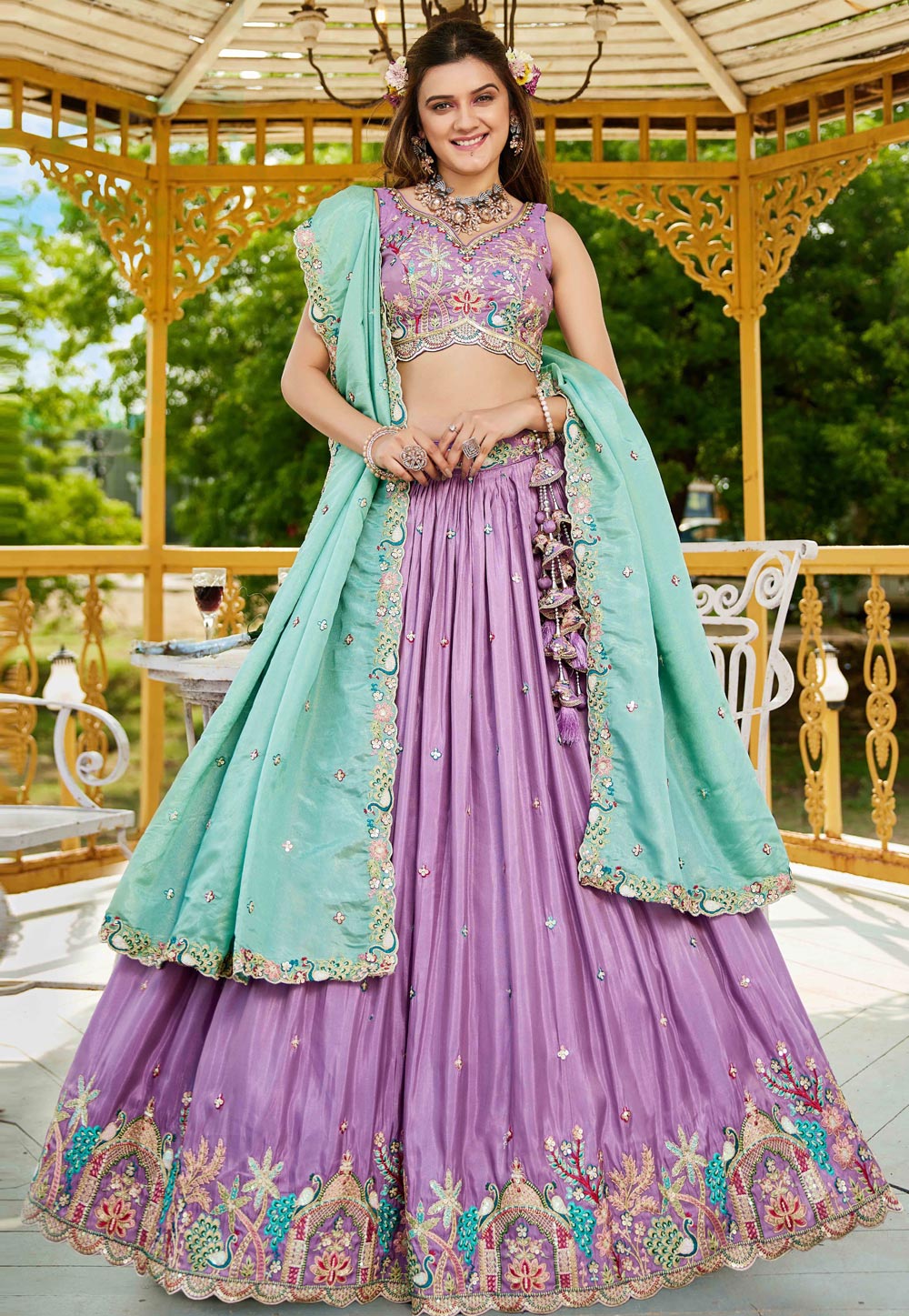Lavender Satin Lehenga Choli For Wedding 311160